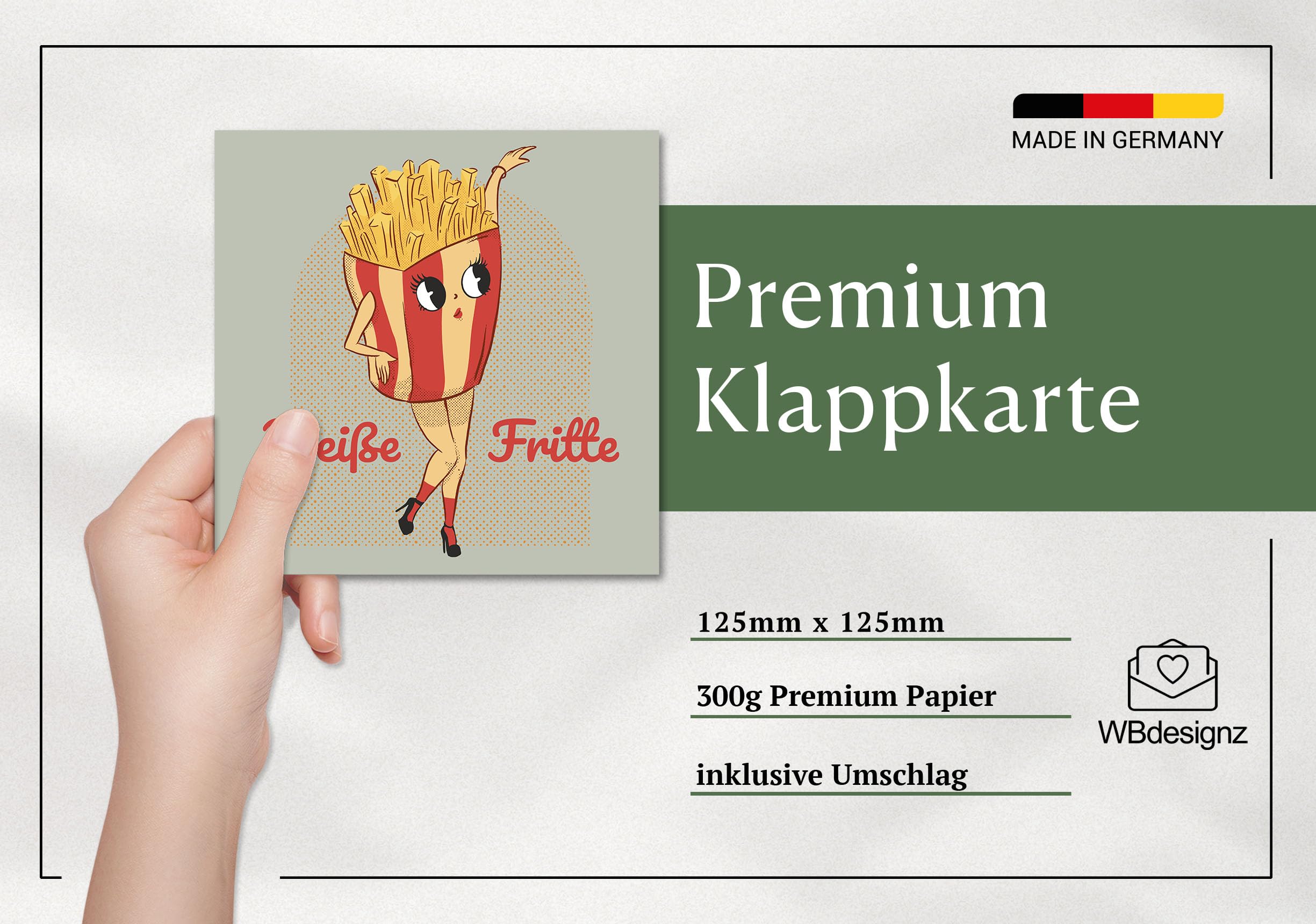 WBdesignz Einladungskarte „Mit Dir Teile Ich Meine Letzte Pommes“ – Quadratisch, 125x125 Mm – Inkl. Umschlag