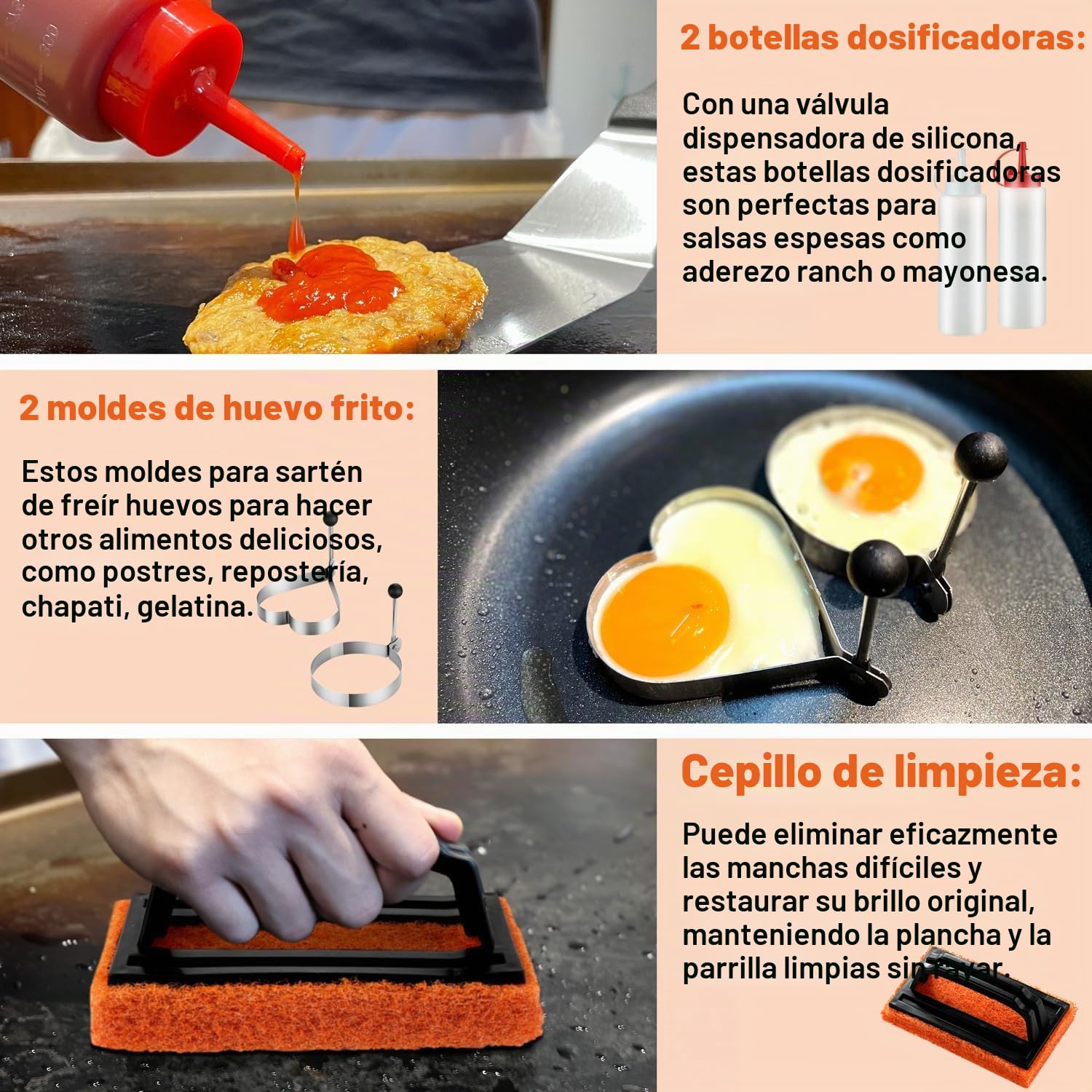 N NOBLE FAMILY 38PCS Kit de Accesorios para Plancha, Profesional de Herramientas de Barbacoa para Cocina al Aire Libre, Kit de Espátulas de Acero Inoxidable con Pinzas, Plancha para Hamburgesas