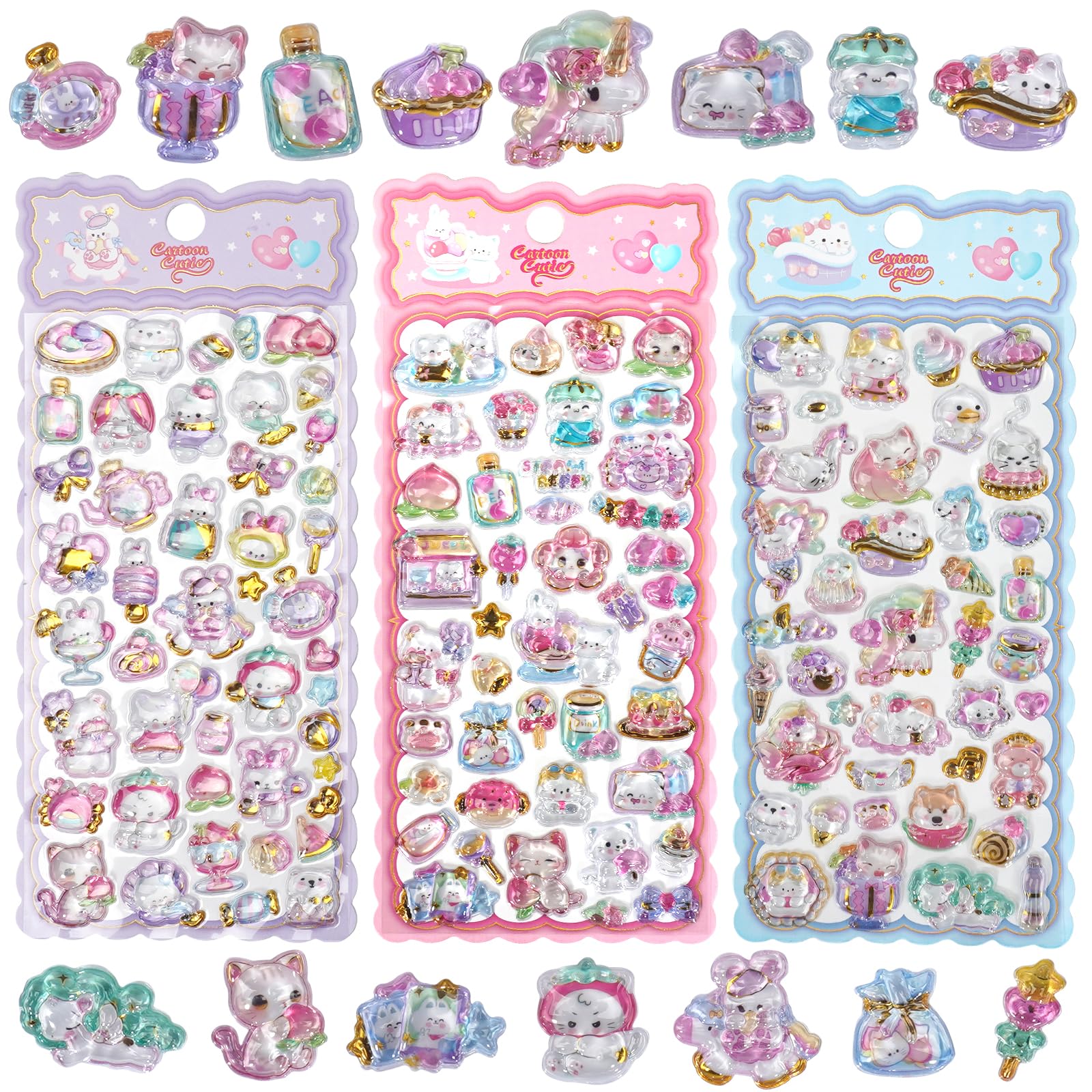 Magrimaxio Lot De 40 Autocollants 3D Pour Enfants, Kawaii