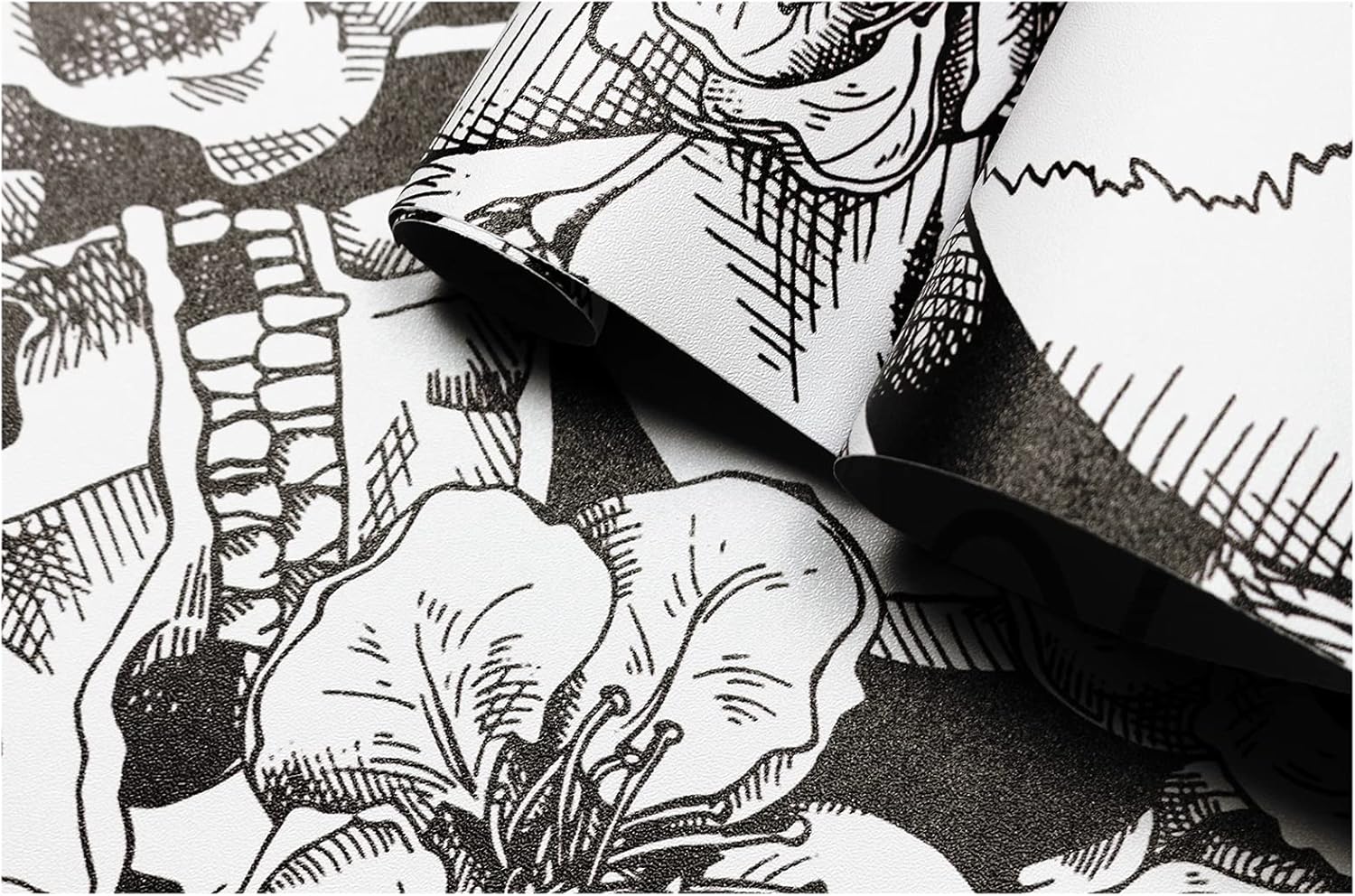 HAOKHOME Halloween Peel and Stick Wallpaper Sugar Skull Floral for Bedroom Black/White Removable Accent Wall Decorations 17.7in x 32.8ft