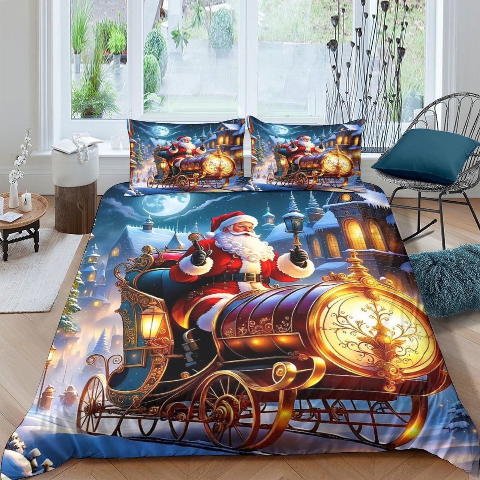 Housse de couette Noël 200x200 parure de lit 3 pièces en microfibre pour enfant