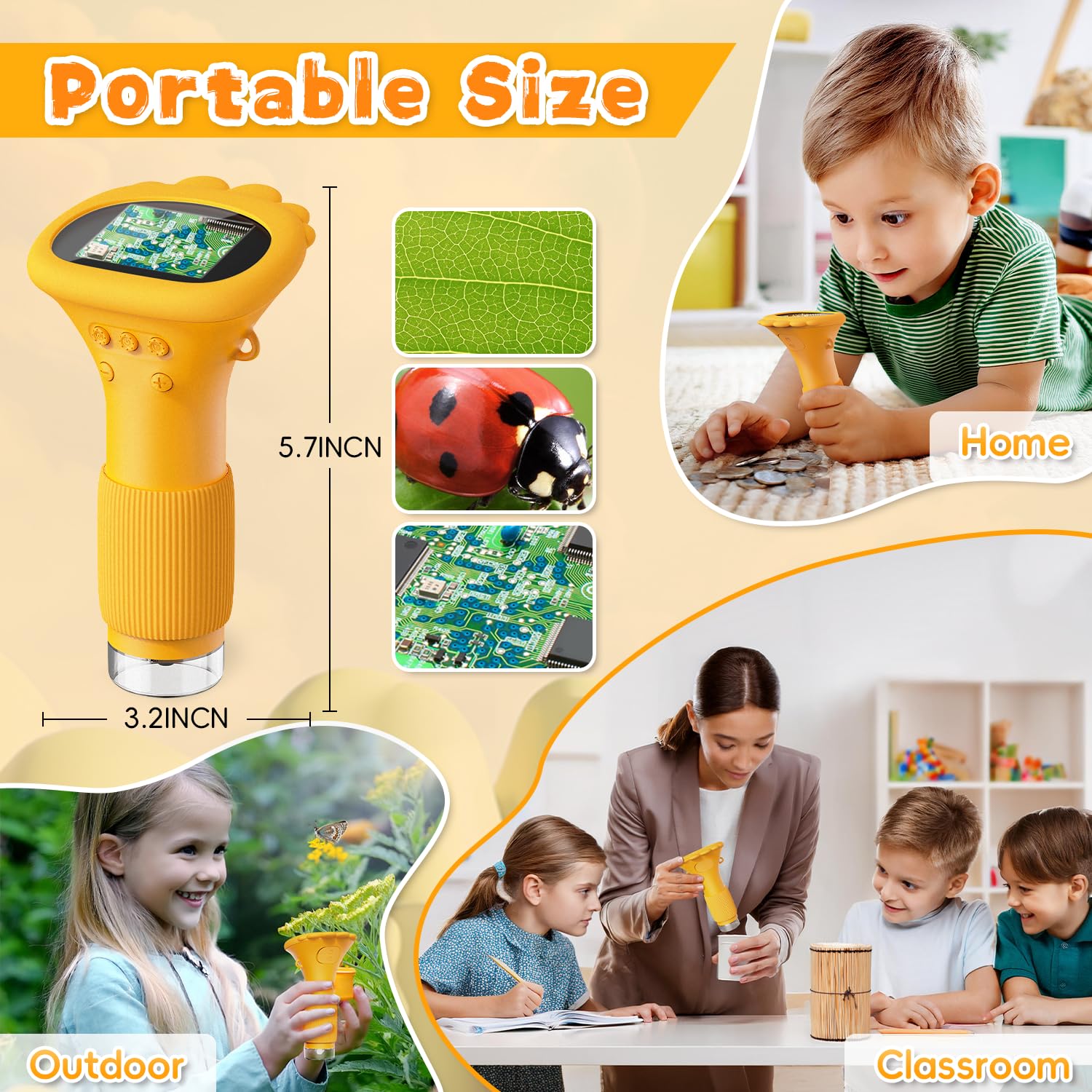 Mikroskop für Kinder, Ahalfcit Digitales Mikroskop mit 2-Zoll-Bildschirm - 1000X Zoom Tragbares Mikroskop, Wissenschaftliches Bildungsspielzeug Geschenk für 3-12 Jahre alte Kinder-ORANGE