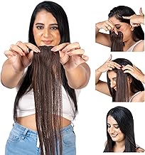 Capilus Invisible Hair Patch (Natural Brown, 12 Inch 1 Pack) | 100% Indian Human Hair Extensions for Women & Girls | Natural-Looking Volumizer | Undetectable, Durable & Non-Damaging Clip Mechanism