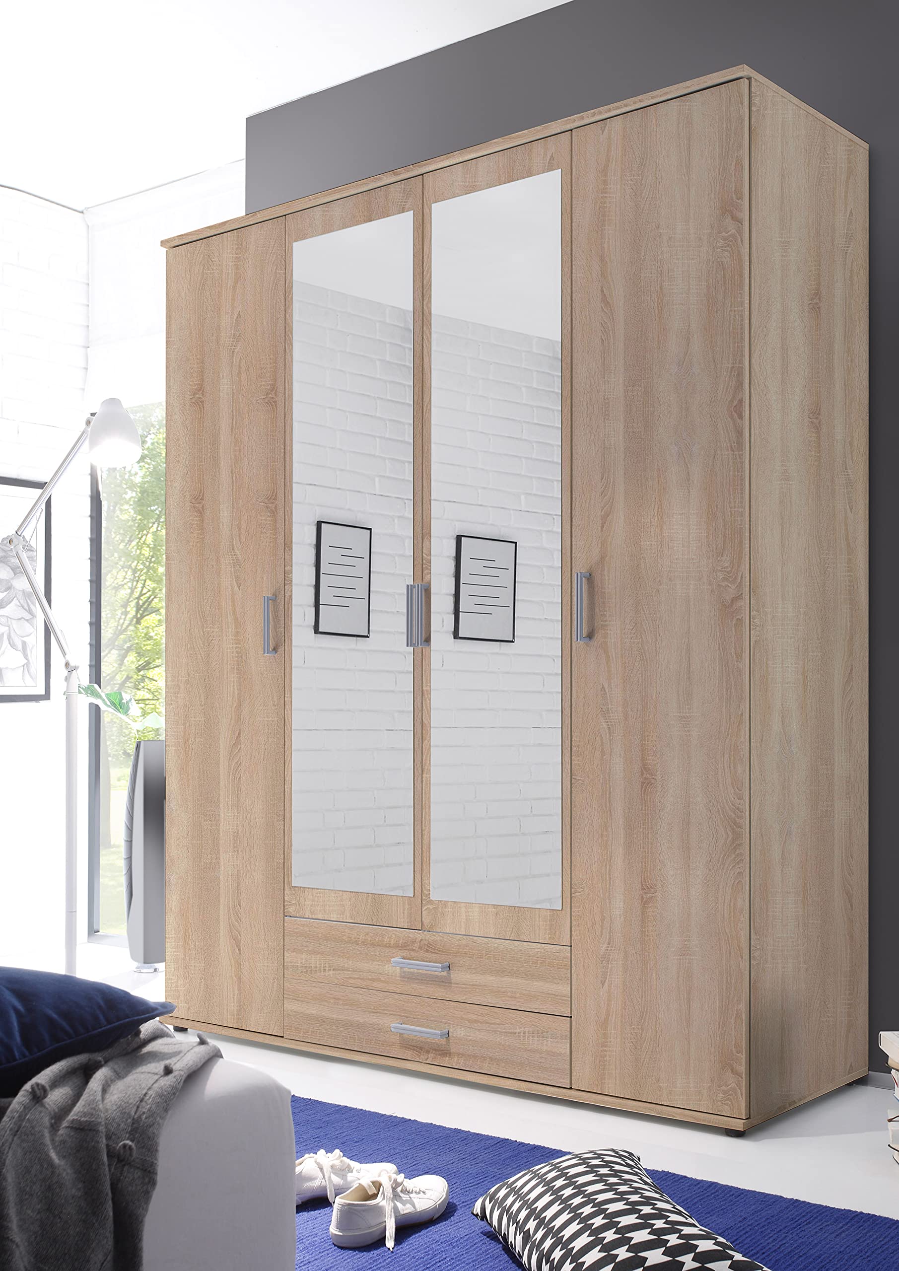 AVANTI TRENDSTORE - Kalle - Armadio in legno laminato con 4 ante a battente e 2 cassetti, disponibile in 2 diversi colori, dimensioni: LAP 160x196x54 cm (Quercia Sonoma)