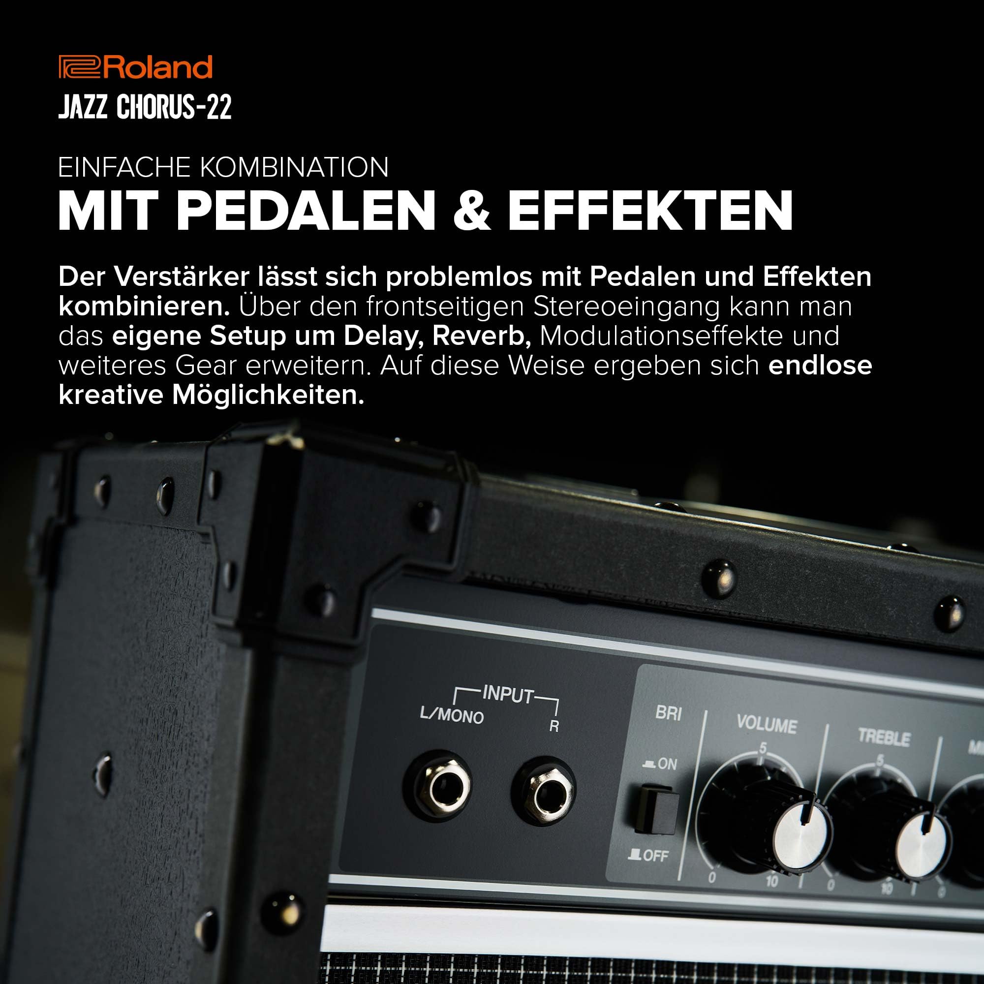Roland JC-22 Jazz Chorus | Ultrakompakter Gitarrenverstärker | Legendärer JC Clean-Sound | Einzigartiger Chorus-Effekt | Leistungsstarker 30 Watt Stereoverstärker | Zwei 6,5” Lautsprecher