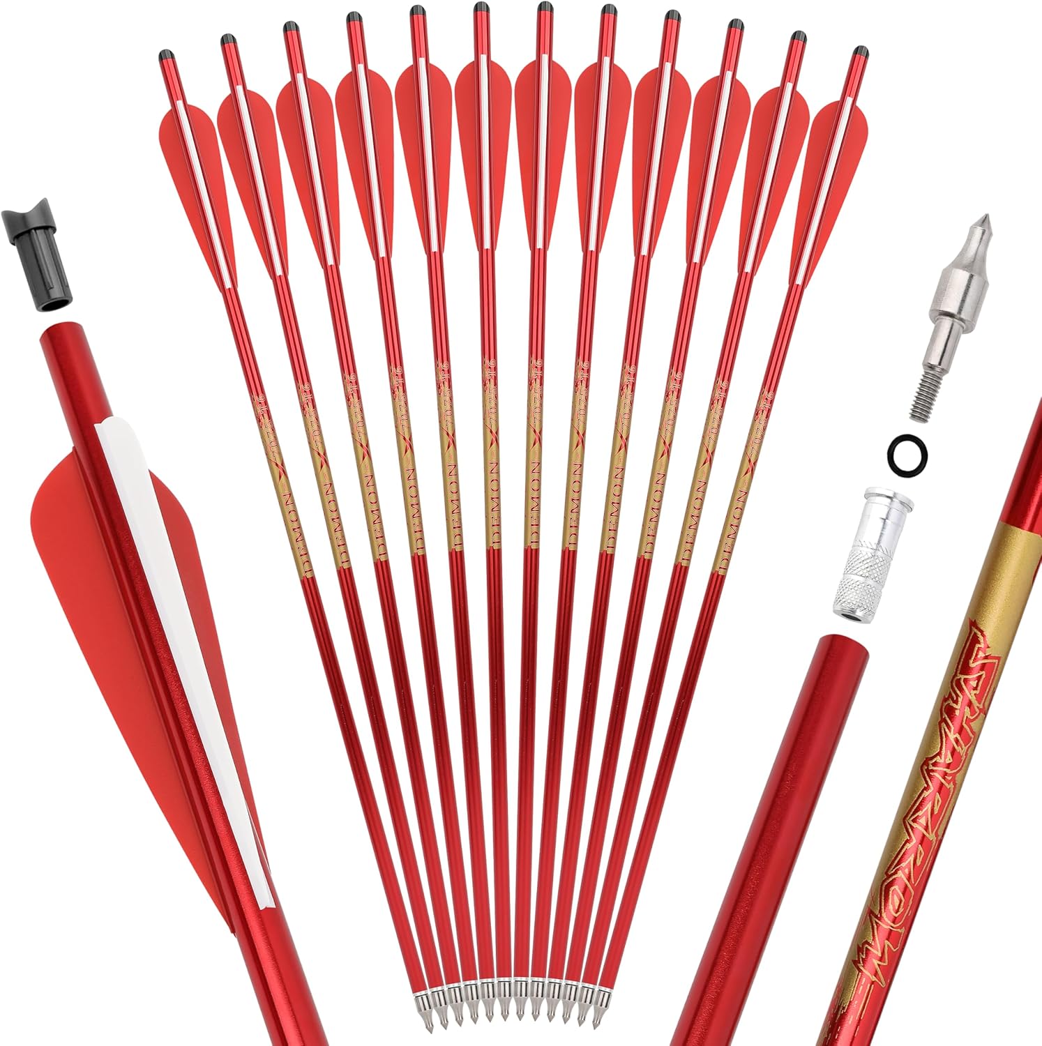 SHARROW Crossbow Bolts 20 22 inch Crossbow Arrow Aluminum Arrows with Moon Nock and 4 Inch Vanes for Outdoor Hunting Pack of 6/12