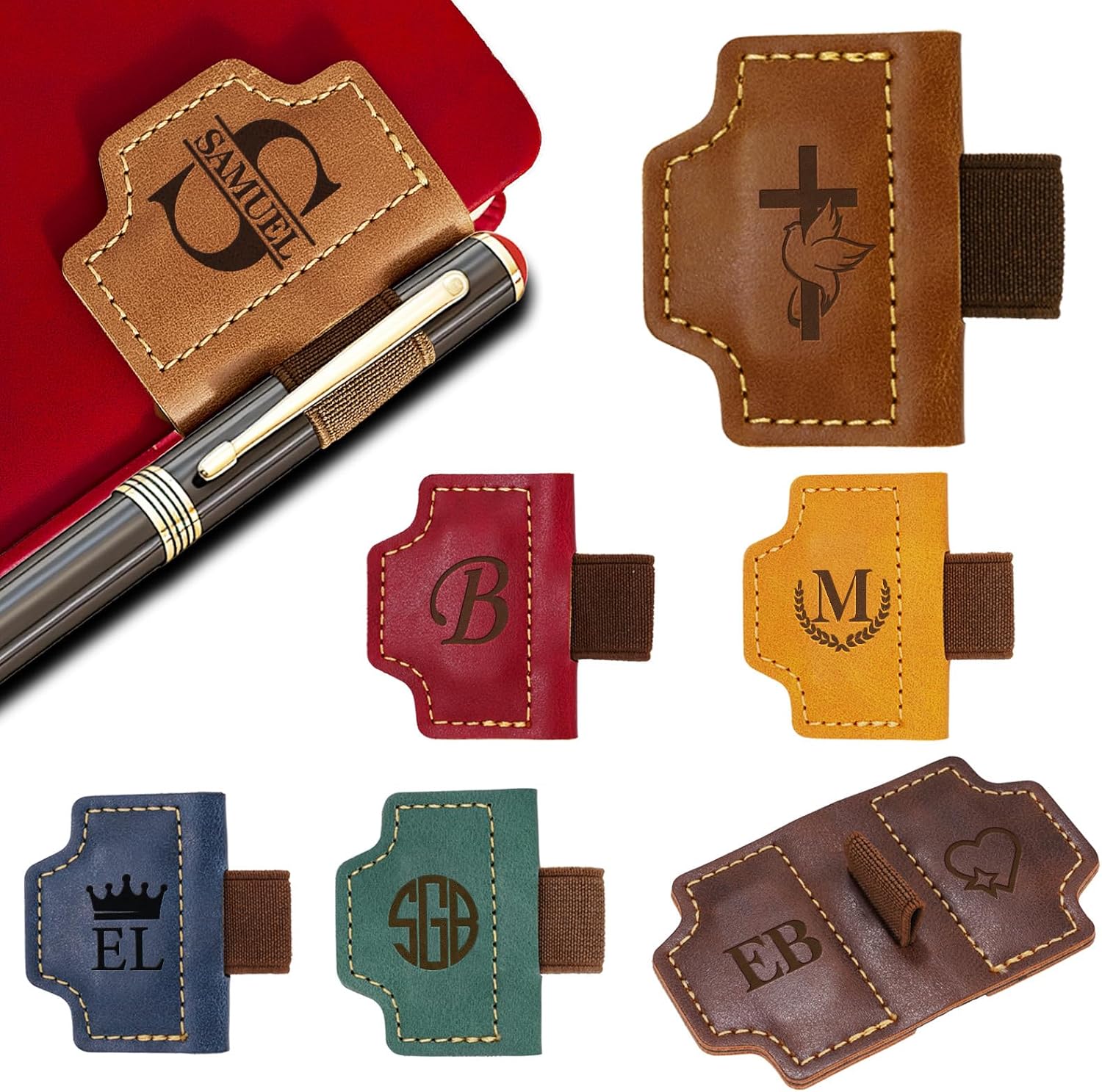 Personalized Leather Magnetic Pen Holder Bookmarks Custom Vintage Bookmark Clips with Name Initials Text Customized Gifts for Reading Women Kids Men Book Lovers
