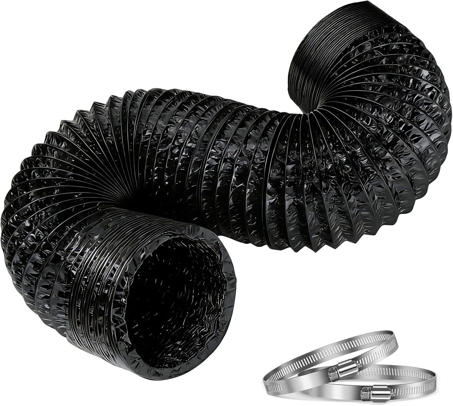 Semboh 4 Inch 8FT Flexible Nylon Dryer Vent Hose with 2 Clamps - Heavy-Duty Anti-Tear Duct for Dryers & Exhaust Fans, Black