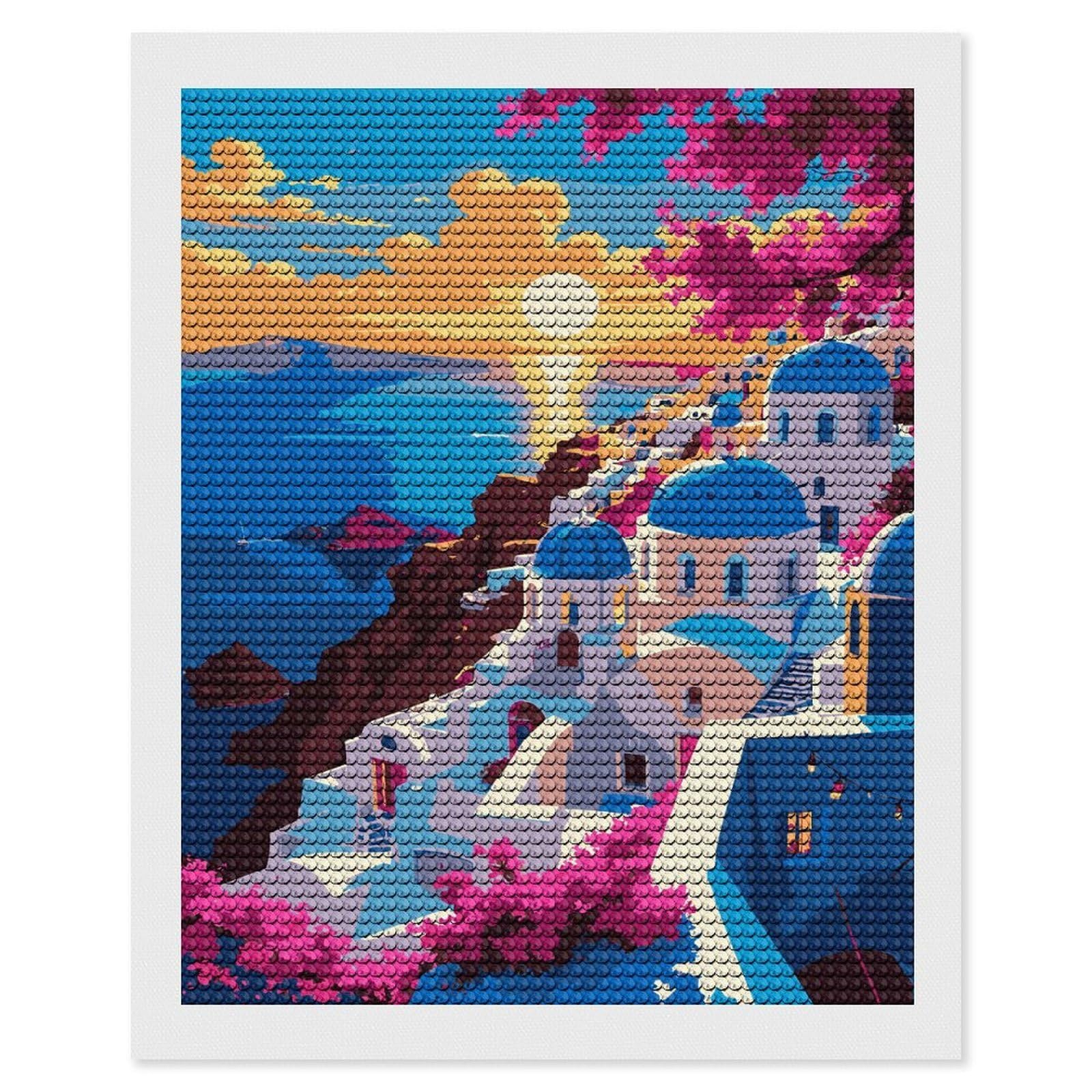 Junmoney Santorini Sunset Digital Art Diamond Painting Kit 16"x20", Easy Handmade Project, Easy to Enjoy, Aesthetic Room Decor, Christmas Gift