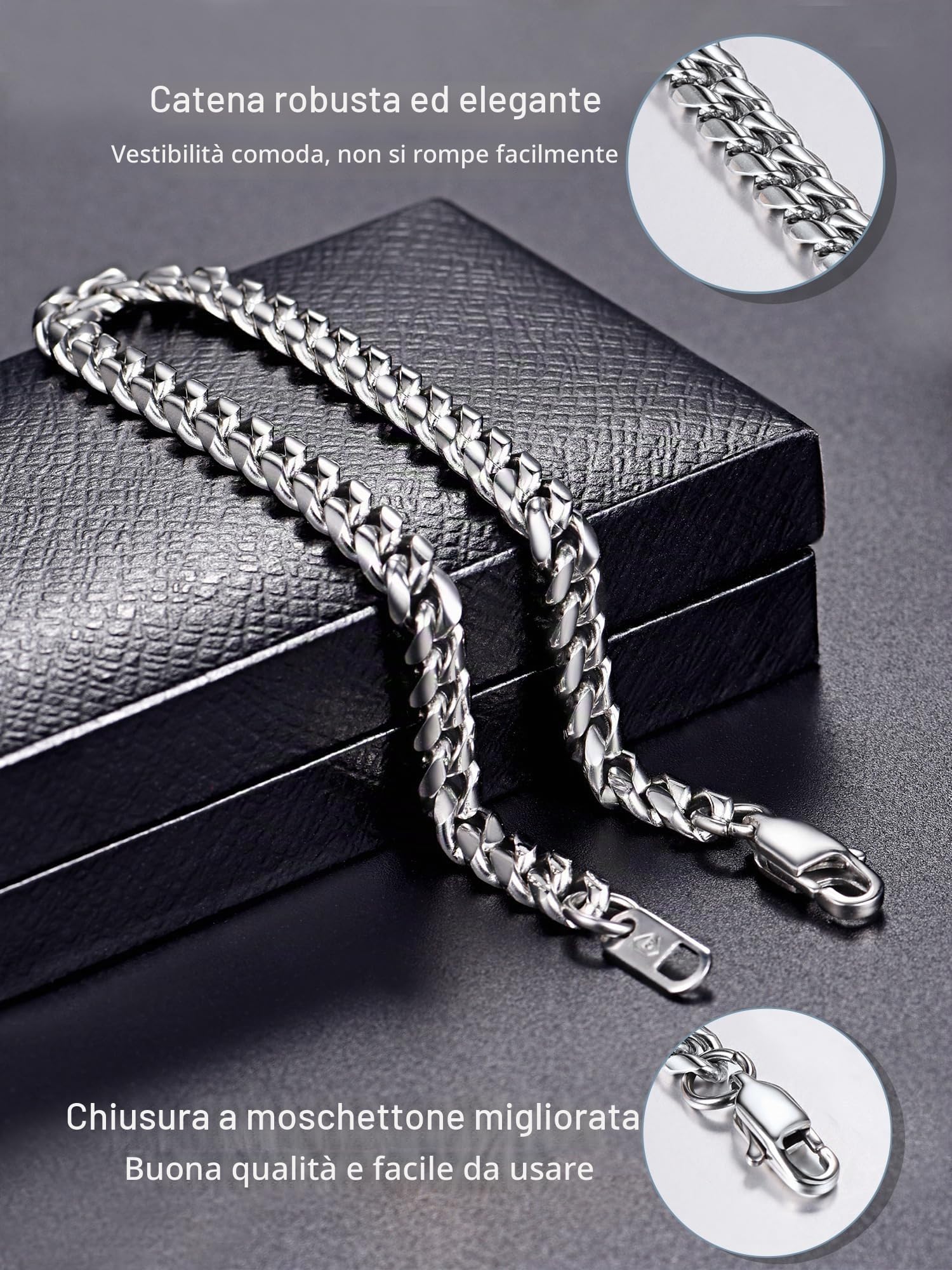 PROSTEEL Bracciale Uomo, Argento Nero Oro, Acciaio Inox Impermeabile,Catena Cubana Robusta Grossa, Hip Hop Punk
