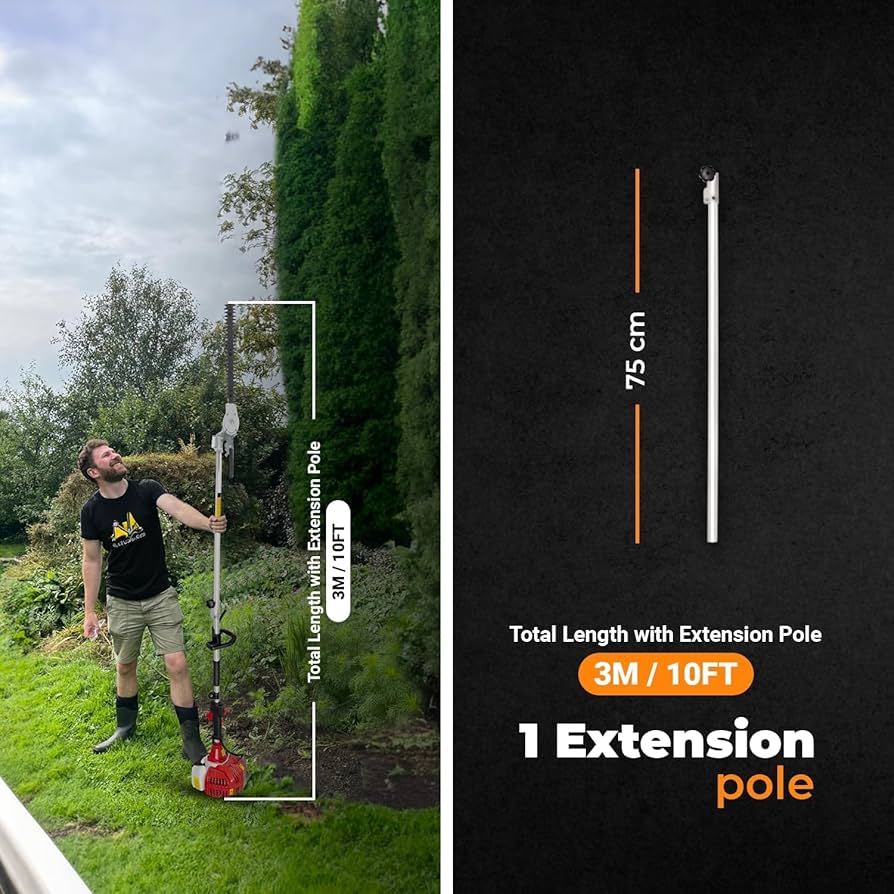 BU-KO 52cc Long Reach Petrol Hedge Trimmer With 75cm Extension Rod With