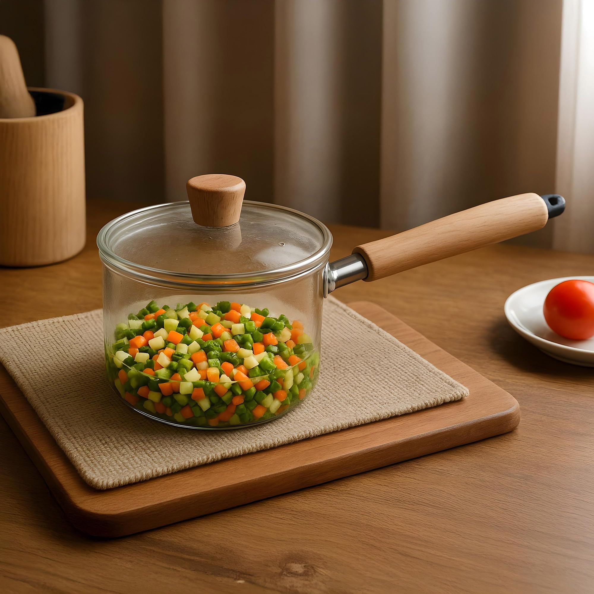 The Better Home Zeno Borosilicate Glass Nonstick Cookware for Gas Stove, Saucepan with Handle, Small Milk/Tea Pan, Boiling Pan, Patila for Boiling, Gift for Housewarming 1.45 liter, Transparent