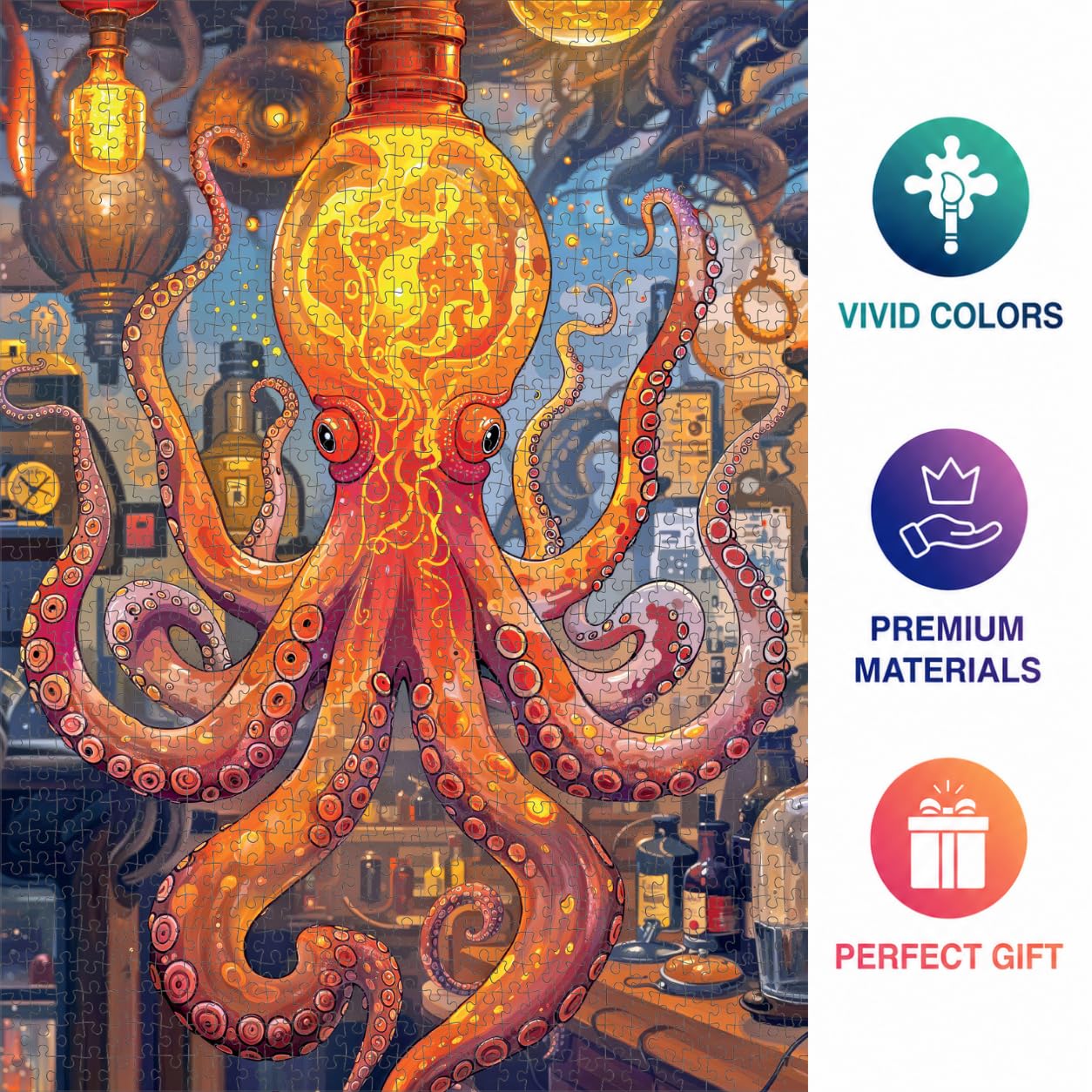 Cross & Glory 1000 Piece Jigsaw Puzzle for Adults | Octopus Alchemy: The Lava Experiment | Marine Ocean Artwork Puzzle | Challenging Brain Teaser | Satin Finish | 20x27 Inches