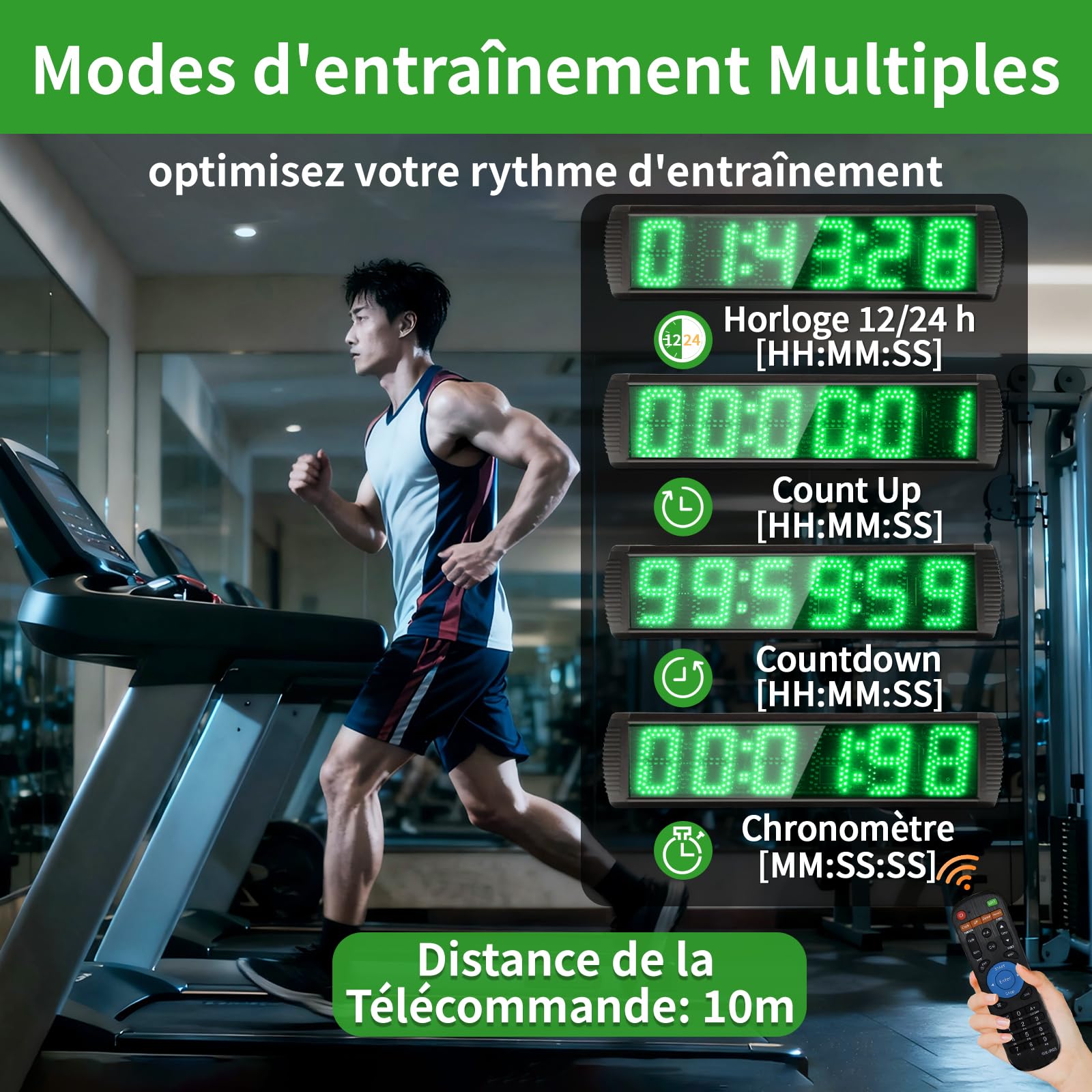 Compte à Rebours, Chronomètre avec Télécommande, Horloge Murale Numerique 5'' Chiffre LED, Luminosité Réglable Chronomètre Sport avec Trépied, Timer Minuteur Fitness pour Marathon Home Gym