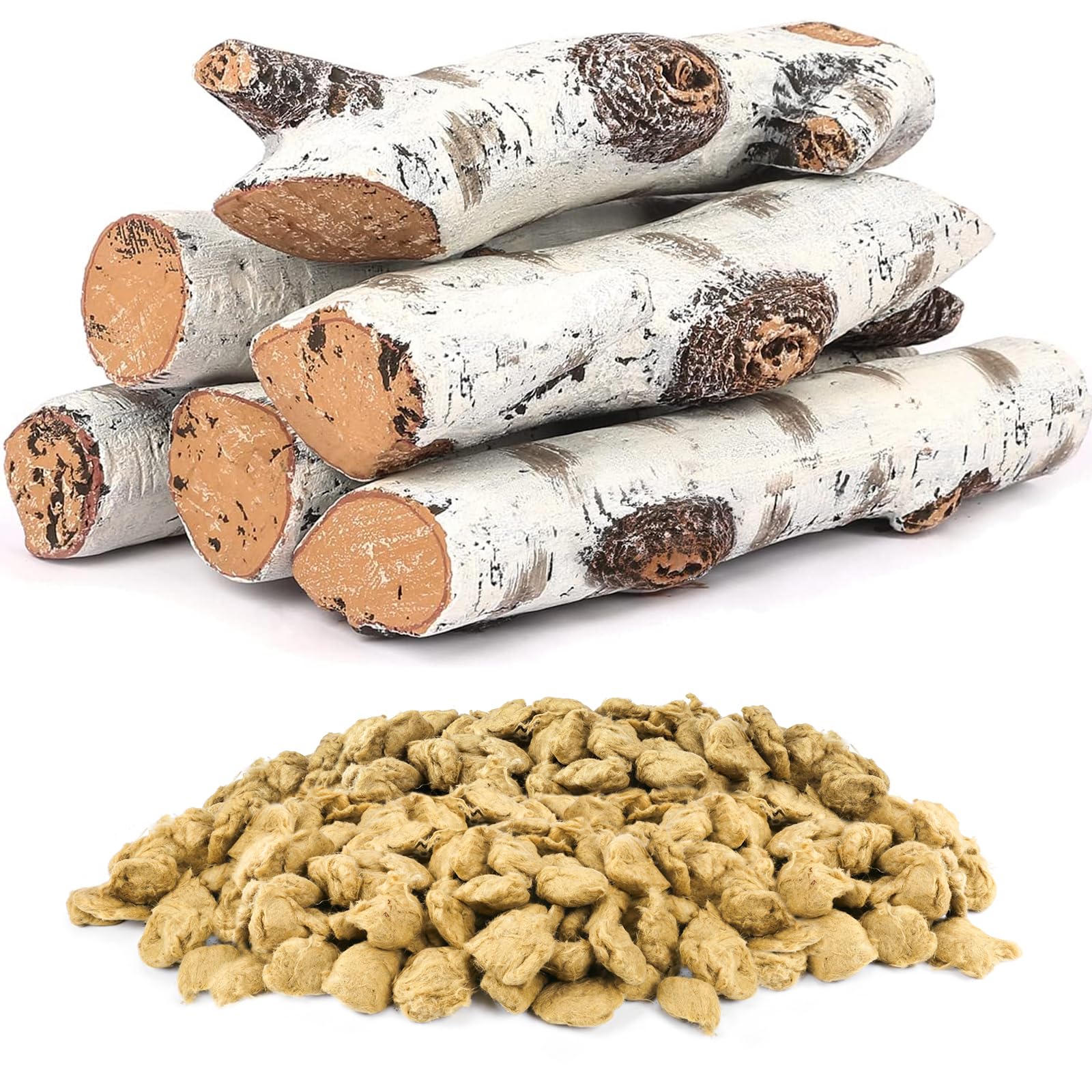 Amazon.com : Hisencn Gas Fireplace Logs Set Ceramic White Birch, 6-Pcs Fake Wood  Logs for Intdoor Inserts, Vented, Propane, Electric Gas Fireplaces, Outdoor  Firebowl, Linear Fire Pits with Glowing Embers Wool 6