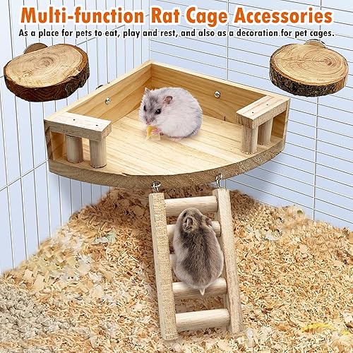Miniatura 10 de kathson Juego de juguetes de hámster con plataforma, escalera, columpio, 5 piezas de madera para escalar, accesorios para jerbos, hámsters enanos,