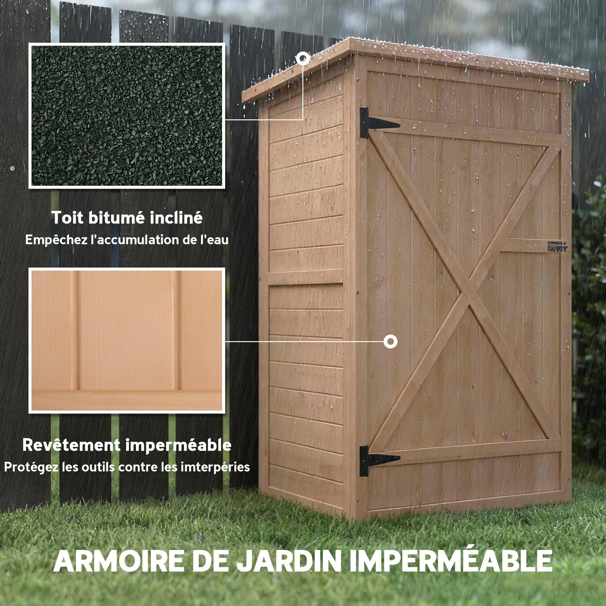 Outsunny Armoire Abri de Jardin Bois de Sapin Pré-Huilé 75x56x115cm Naturel