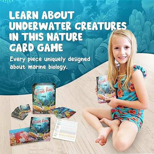 Miniatura 4 de Genius Games Paquete de ecosistema, ecosistema de arrecife de coral y sabana, un juego de cartas familiar sobre animales, sus hábitats y