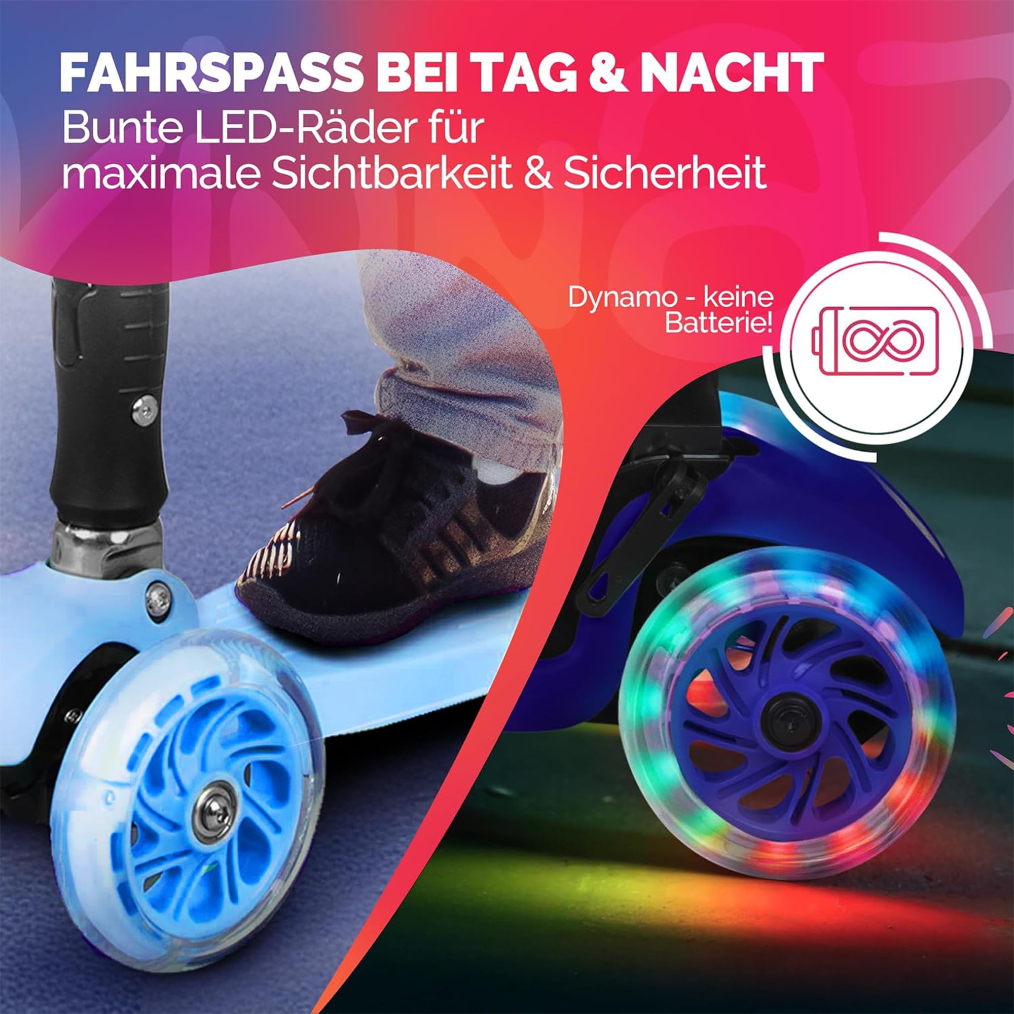 Kinderroller 5-12 Jahre kinnaz Two, Kinder Roller, Roller für Kinder ab 5 Jahre, faltbar, stufenlos Höhe einstellbar, LED Räder, Scooter, 6 7 8 9 Jahre, Schulkind, bekannt aus Focus, aus Hamburg