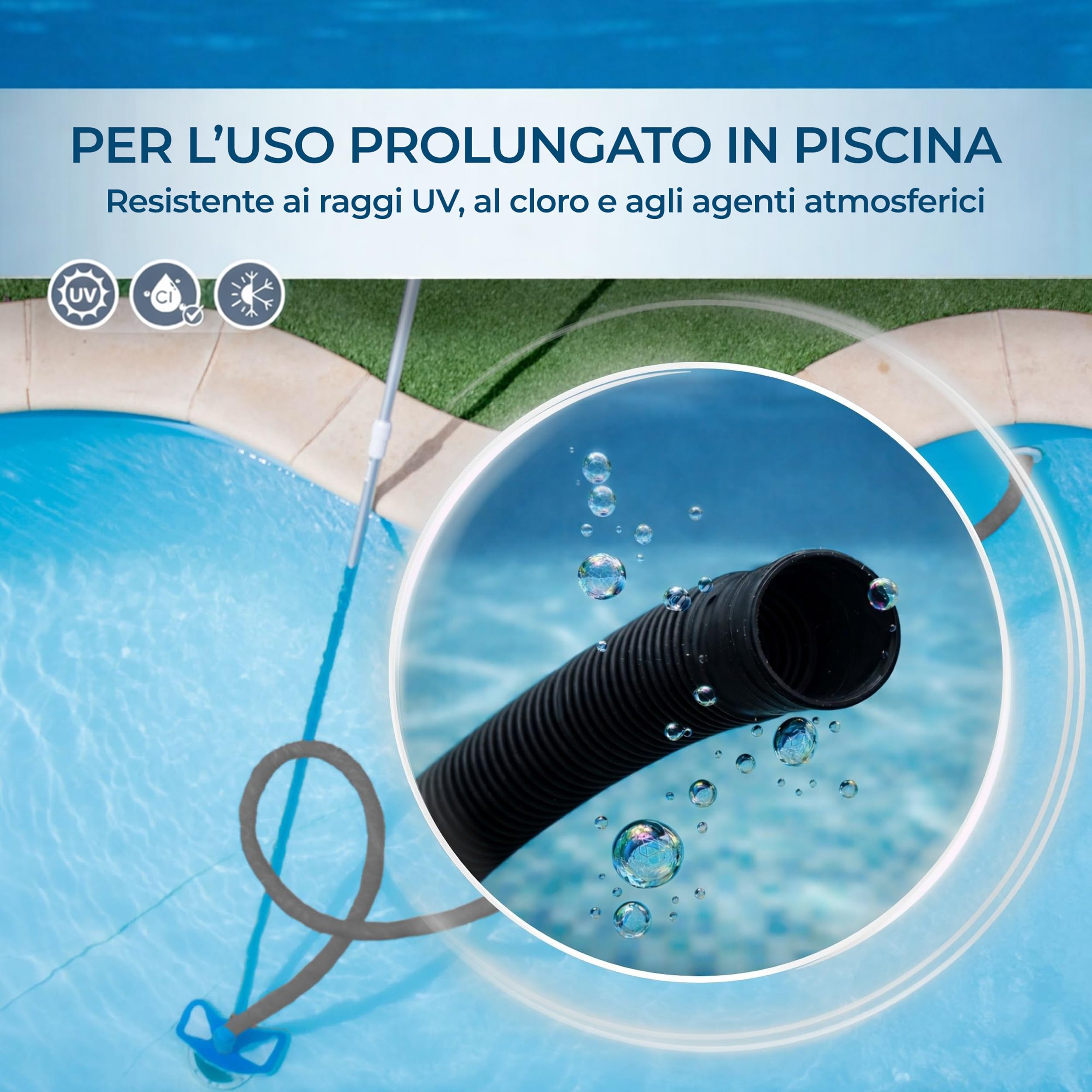 Kalitec Tubo per Piscina 38mm 15m Nero - Tubo Flessibile per Pompa e | Tubo corrugato in polietilene resistente ai raggi UV e cloro, divisibile ogni 1,5m per skimmer e aspiratore piscina