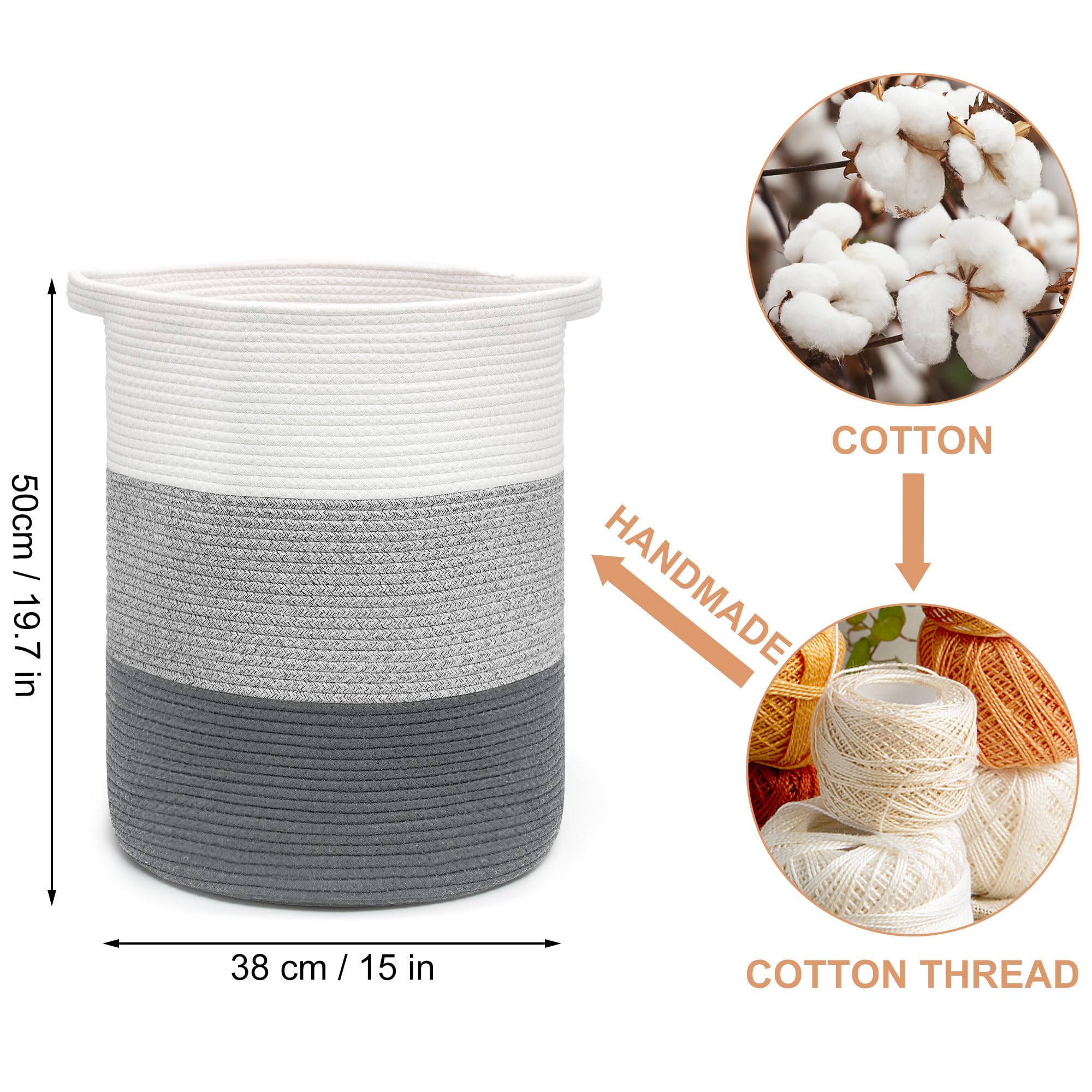 Goodheim Tall Cotton Rope Laundry Basket with Handles - Image 2