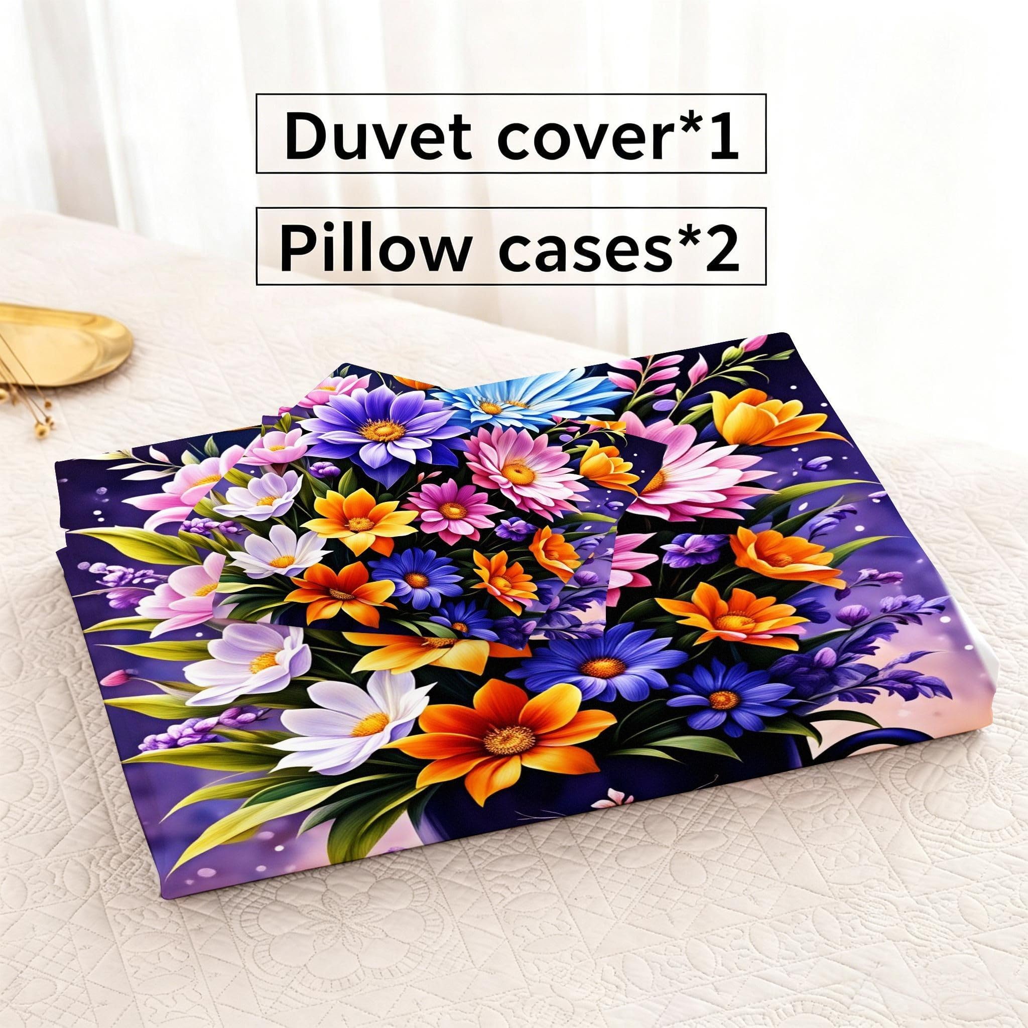 Copripiumino Matrimoniale Fiore Viola 260x240, ZW672 | Traspiranti Durevoli Microfibra, per Tutta la Famiglia, Matrimoniale, per Tutte le Stagioni, con 2 Federe 50x80 cm