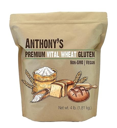 Anthonys Vital Gluten de trigo 4 libras alto en proteínas vegano sin OMG apto para cetogénicos bajo en carbohidratos