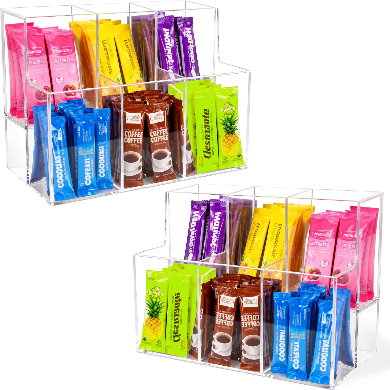 Photo 1 of HAOPENGYOU 2 Pack Acrylic Drink Packet Organizer for Water Flavor & Hydration Powdered Mixes, 2-Tier Pantry Cabinet Kitchen Storage Holder Container