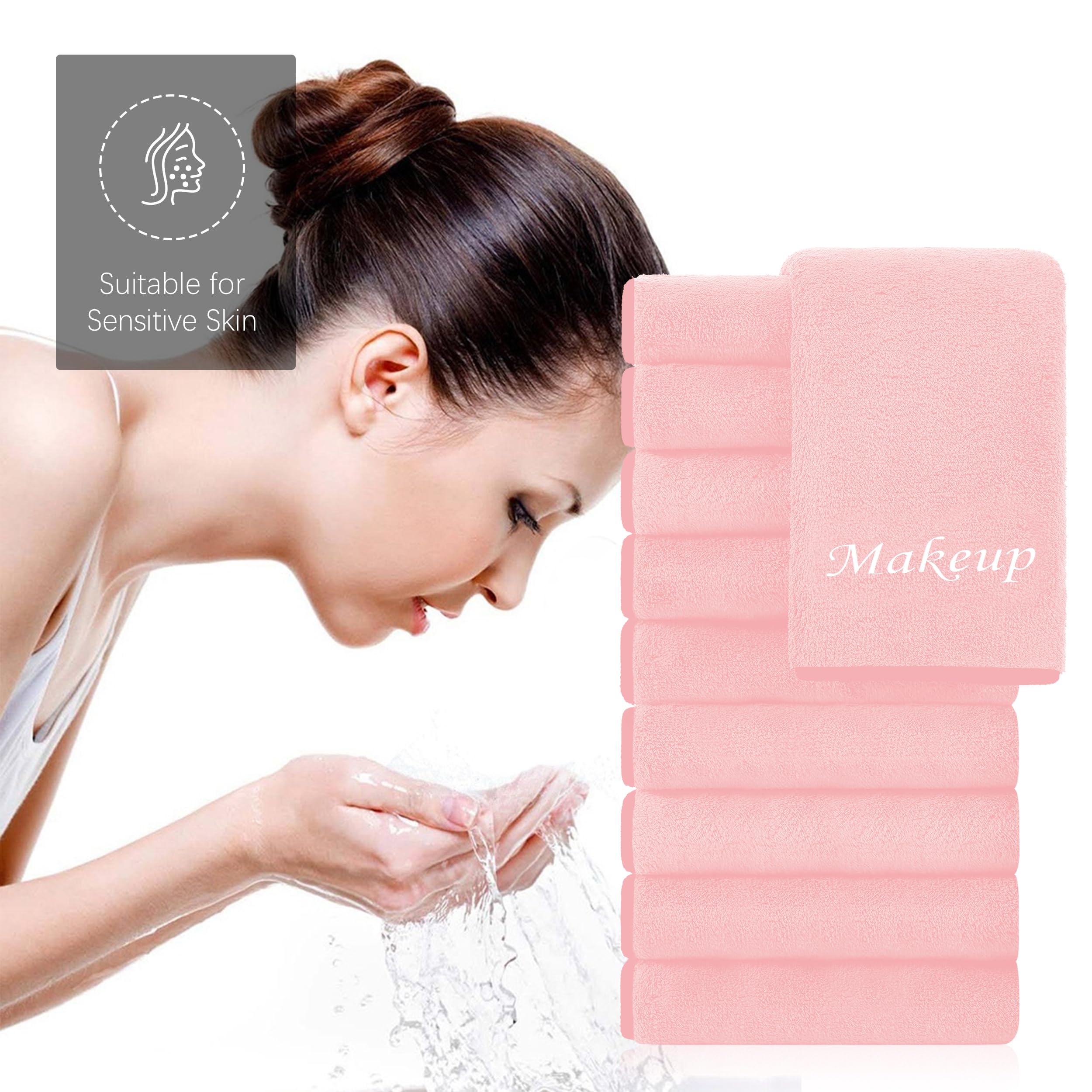 Cosy Family Paquete de 10 paños de lavado desmaquillantes, paños de limpieza facial de microfibra suave para manos y maquillaje, 12 x 12 pulgadas, color rosa