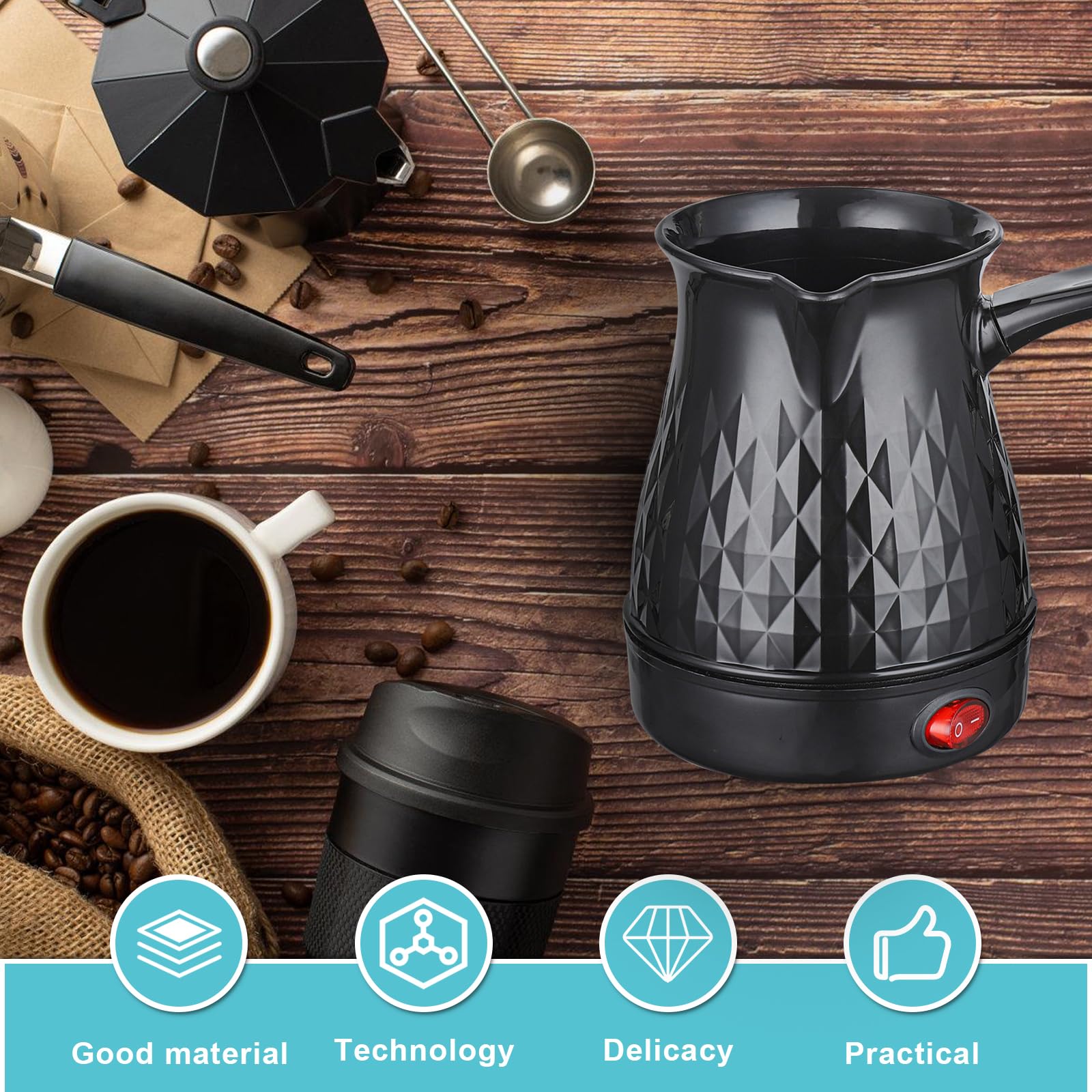 Vegena Espressokocher Induktion, Türkische Kaffeekanne, 500 Ml Espressokocher Camping Kaffeekocher Mokkakanne Türkische Kaffeemaschine Stilvolles Schwarz, BY-X-kafeiji0106