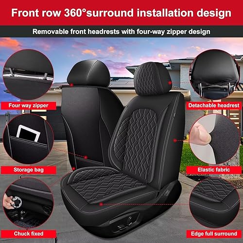 Miniatura 10 de 2 fundas de asiento delantero de automóvil para Nissan Sentra 2008-2023, de piel sintética, transpirable, impermeable, fundas de asiento Sentra para