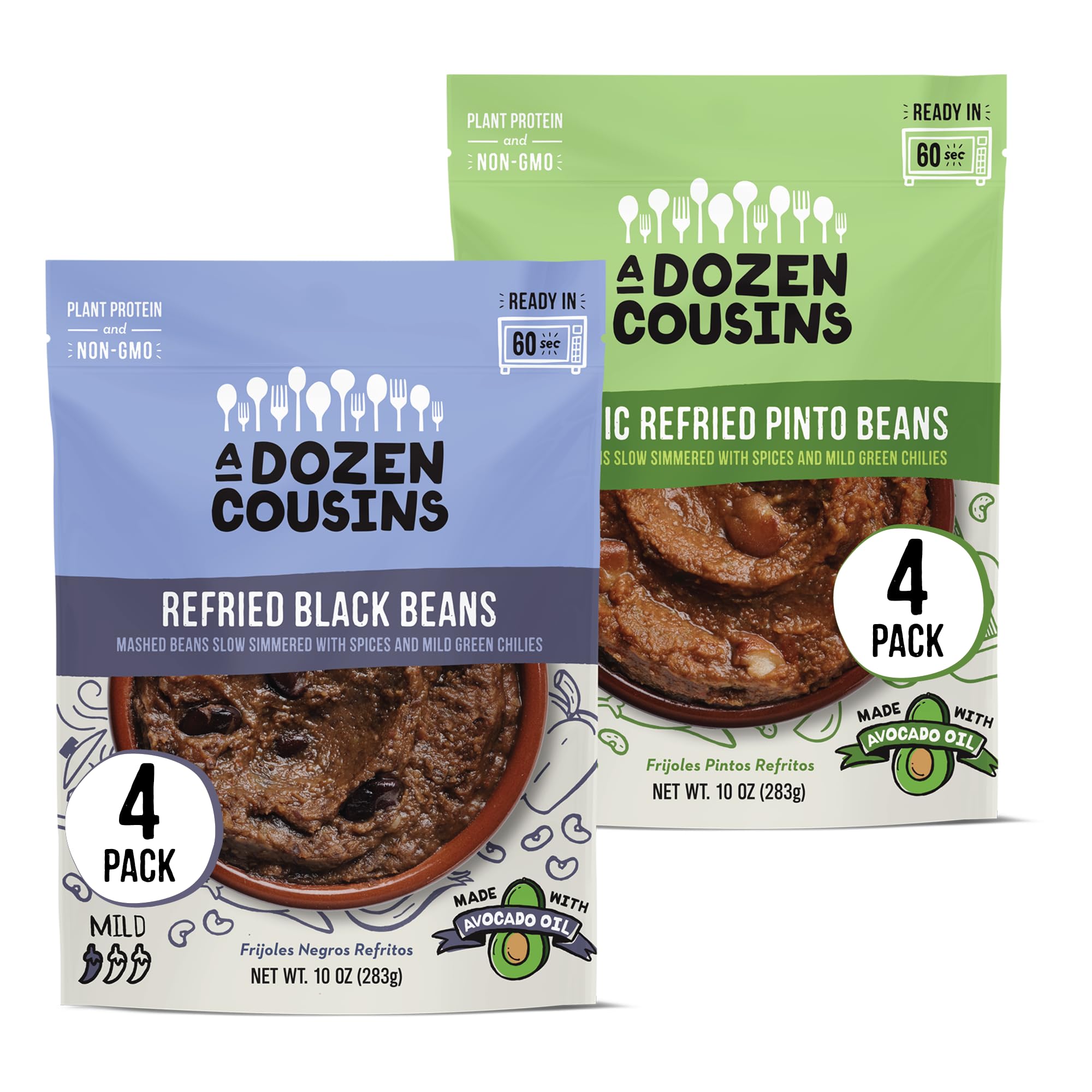 Photo 1 of A Dozen Cousins Seasoned Refried Beans - Microwave Meals Vegan Black Beans and Pinto Beans - Non-GMO Prepared Meals Ready to Eat Made with Avocado Oil (Variety 8 Pack) Refried Beans Variety 8 Pack 10 Ounce (Pack of 8)
best by June 2025
