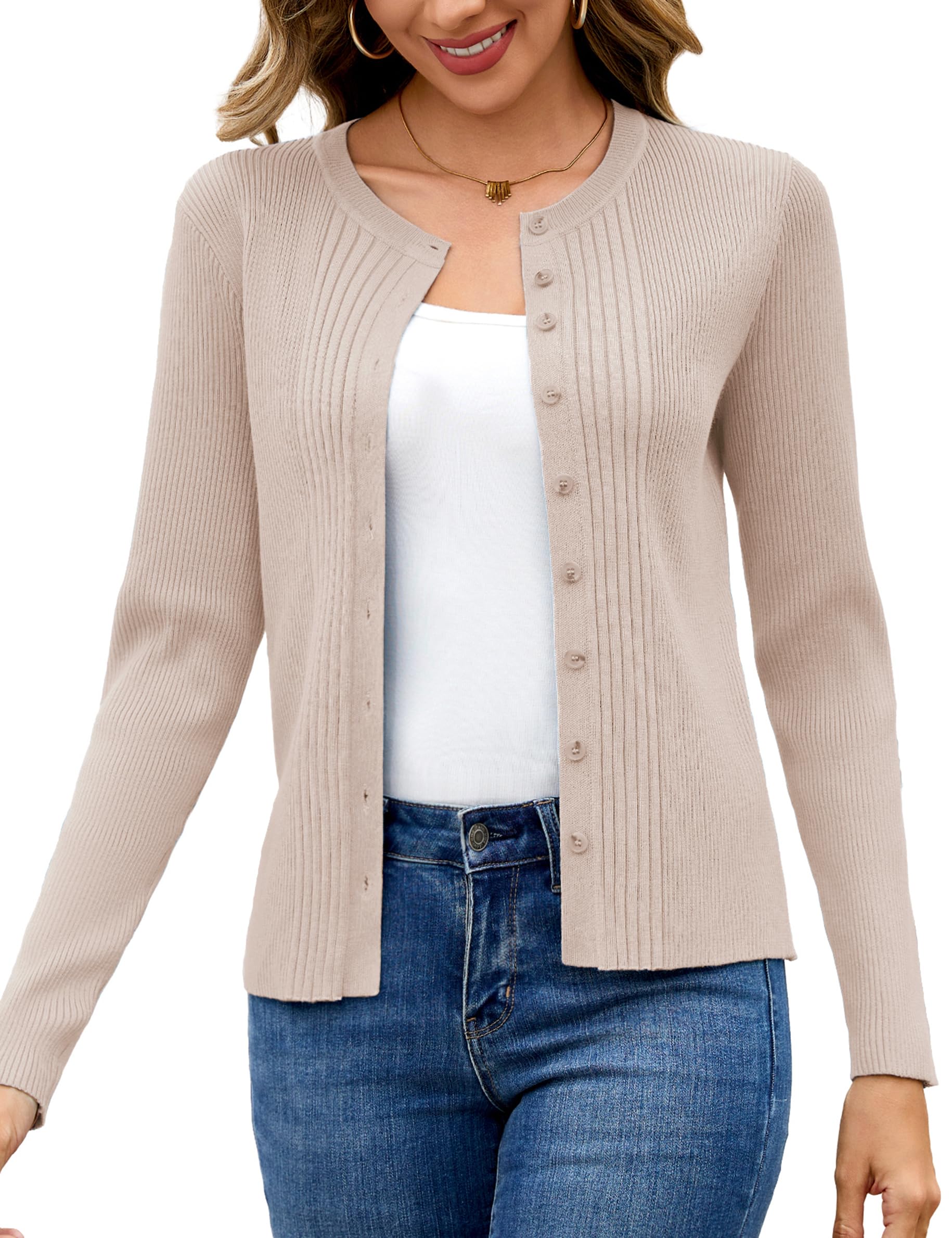 Totatuit Womens Button Down Cardigan Long Sleeve Casual Crewneck Knit Cardigans Sweater Tops