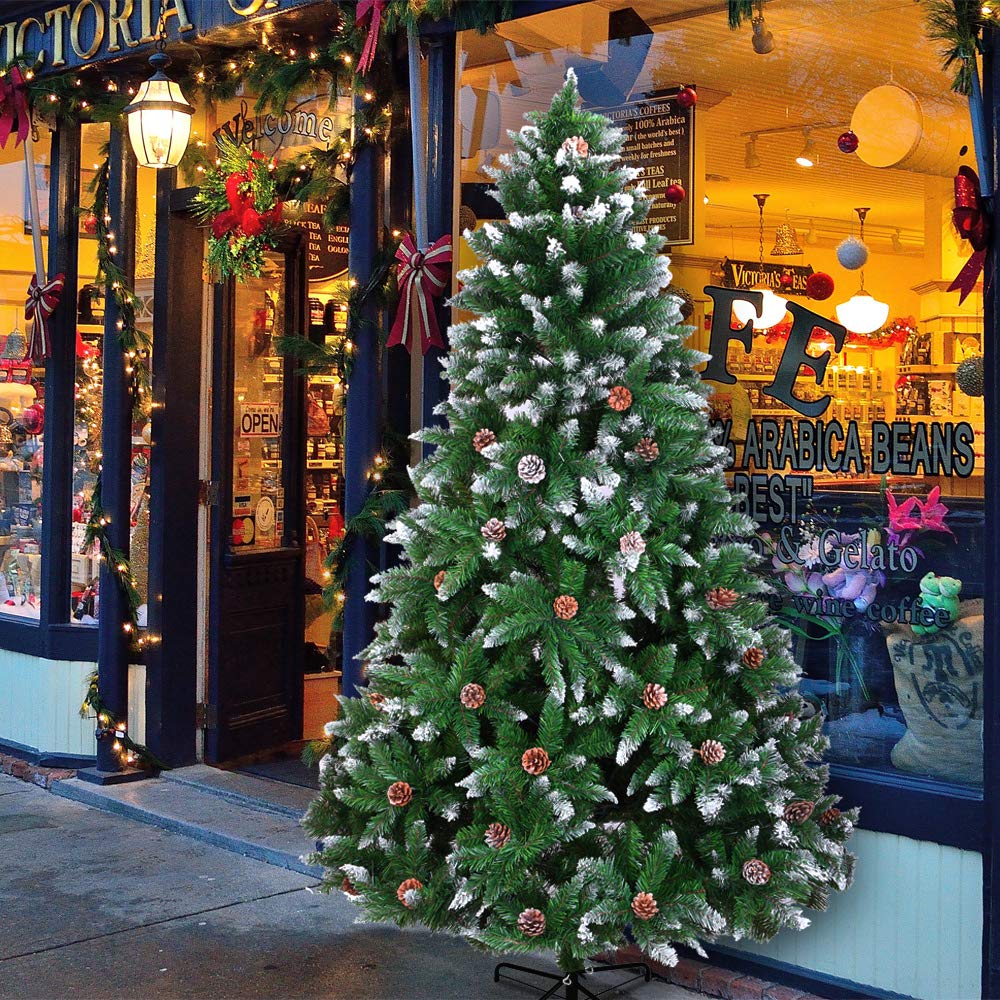 LALAHO Sapin de Noël Artificiel de 150 cm, Arbre de Noël avec 700 Pointes de Branche - Matériau PVC Ignifuge avec Pied en Métal et décoration de Pomme de pin, Vert