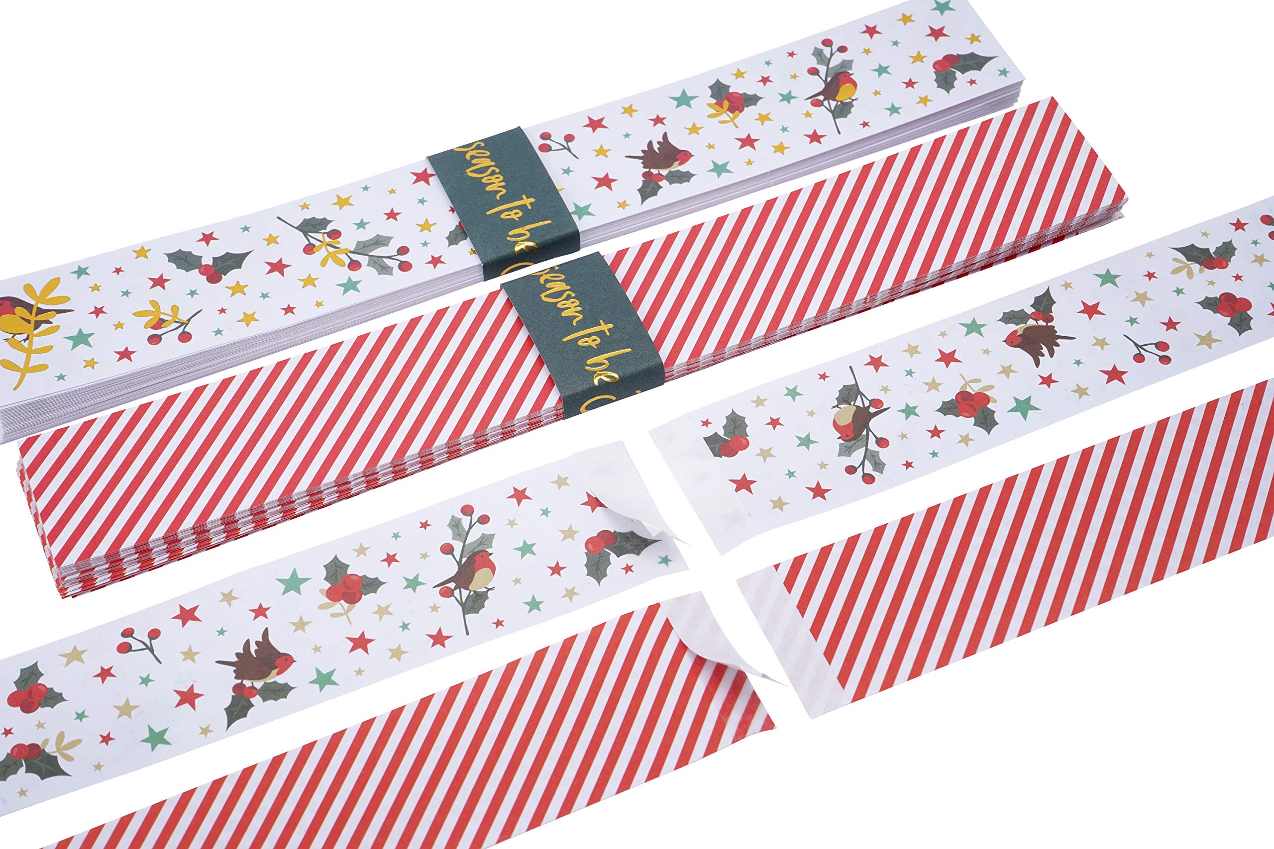 Weihnachtsdekoration GB05485 Rotkehlchen und Mistelzweig bedruckt mit goldenen Details, 5 Meter, selbstklebende Retro-Papierketten, Girlande, Weihnachtsdekoration, Heimaktivität, Basteln, 100 Stück