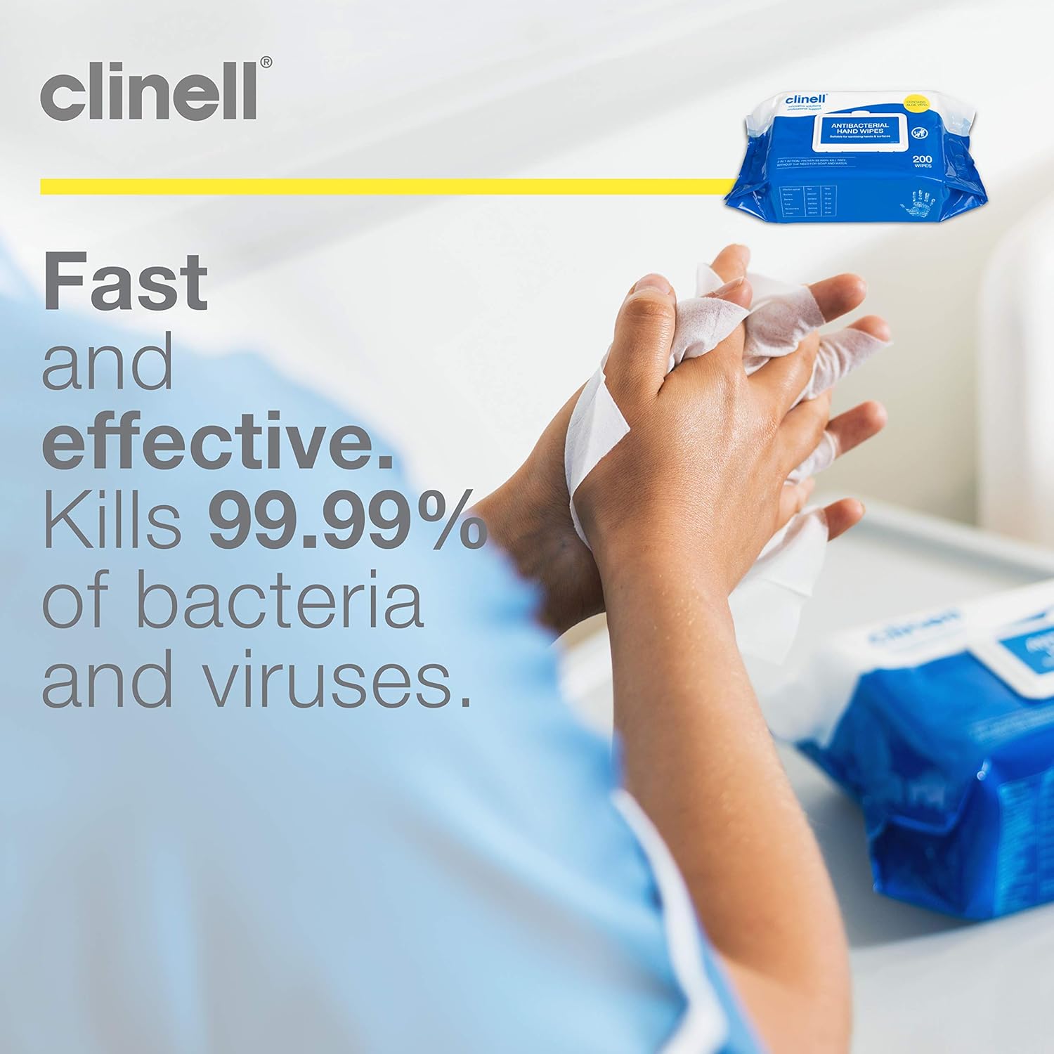 Clinell Antimicrobial Hand Wipes - Pack of 1 - 200 Wipes - Antibacterial, Suitable for Hands and Surfaces - Dermatologically Tested, Kills 99.99% of Germs 4 81sXvV0XdeL. SL1500