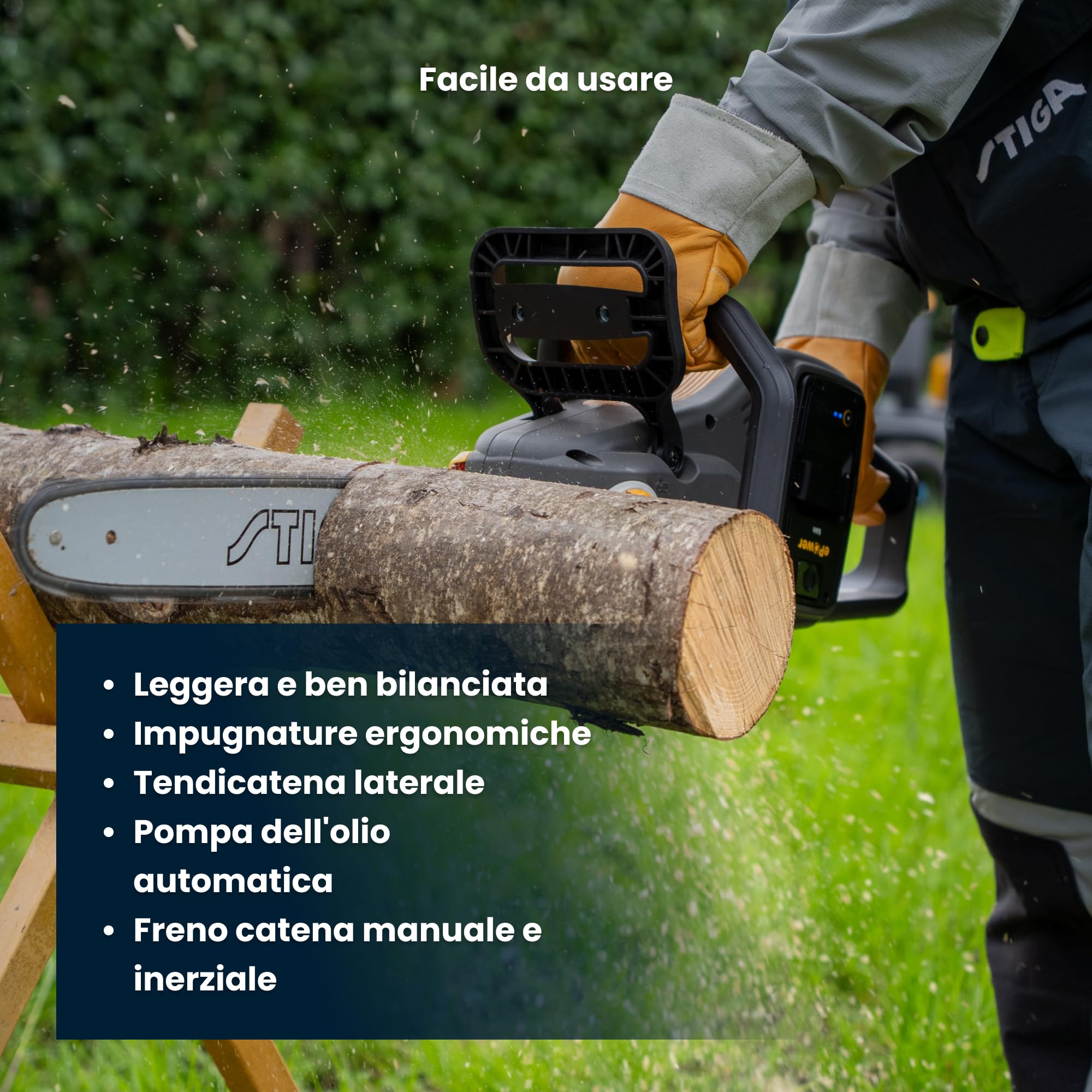 STIGA CS 700e Motosega A Batteria, 48V, Barra 35 cm – Selettore Velocità 16/20 m/s, Freno Inerziale – Potatura E Taglio Di Rami E Tronchi