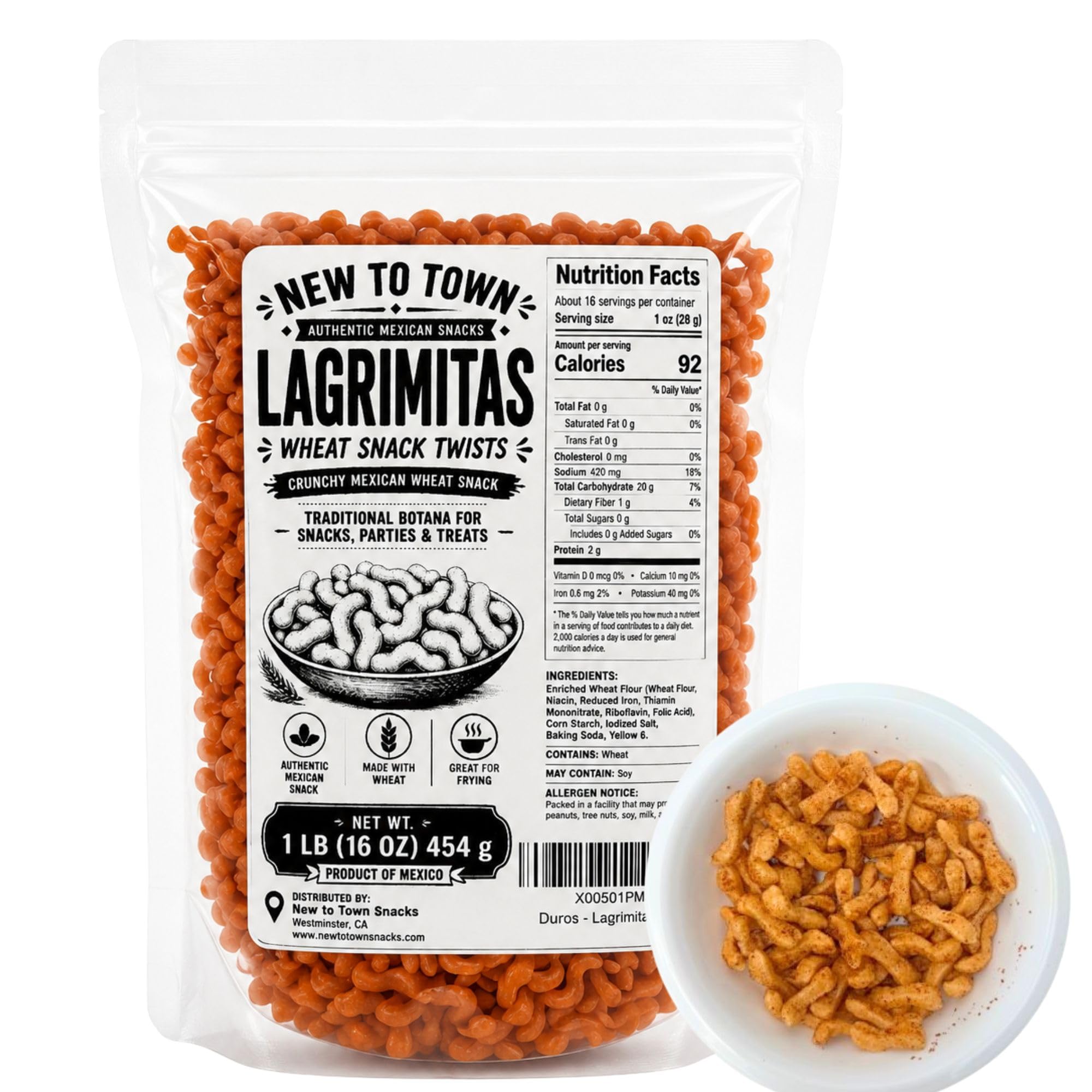 Duros Wheat Snack 1 lb, Mexican Wheat Pasta for Frying, Lagrimitas Chicharrones de Harina, Mexican Snacks, Duros de Harina, New to Town