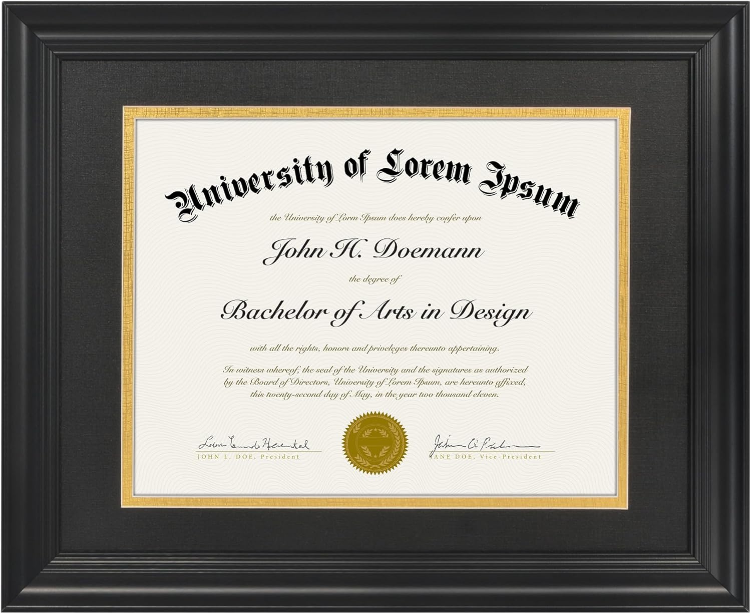 Americanflat 11x14 Diploma Frame - Use as 8.5x11 Certificate Frame or Display 11x14 Photo Without Mat - Legacy Collection - Black and Mahogany Ornate Frames with Shatter-Resistant Glass - Gold Mat