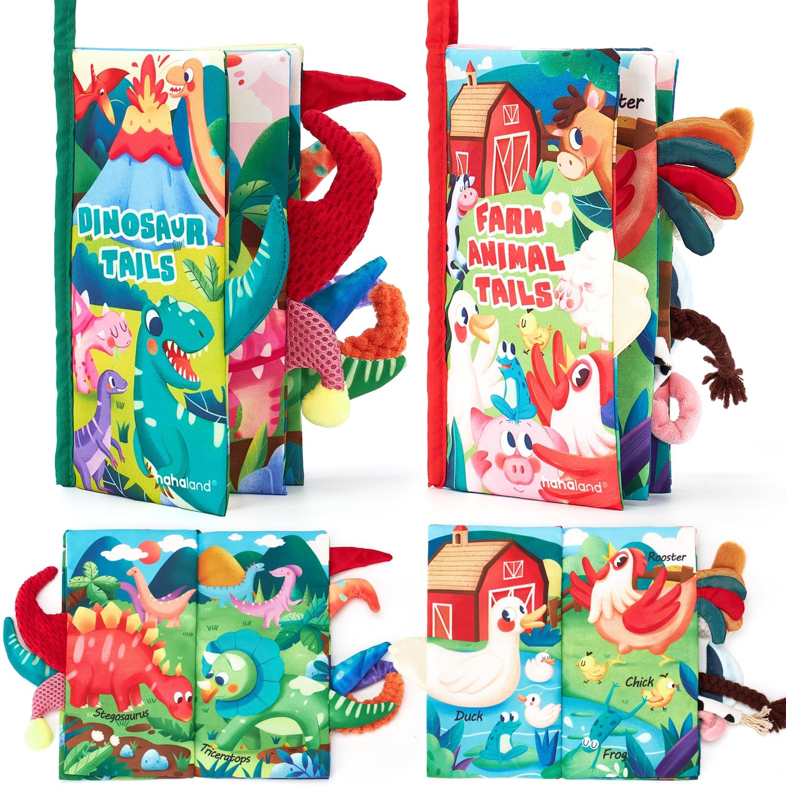 hahaland Baby Spielzeug 0 6 Monate Babybuch 2 Stück,Sensorisches Stoffbuch,Interaktive Bauernhof & Dinosaurier Fühlbuch Knisterbuch,Babyspielzeug ab 0-6 Monate,Weihnachten Geschenk für Neugeborene