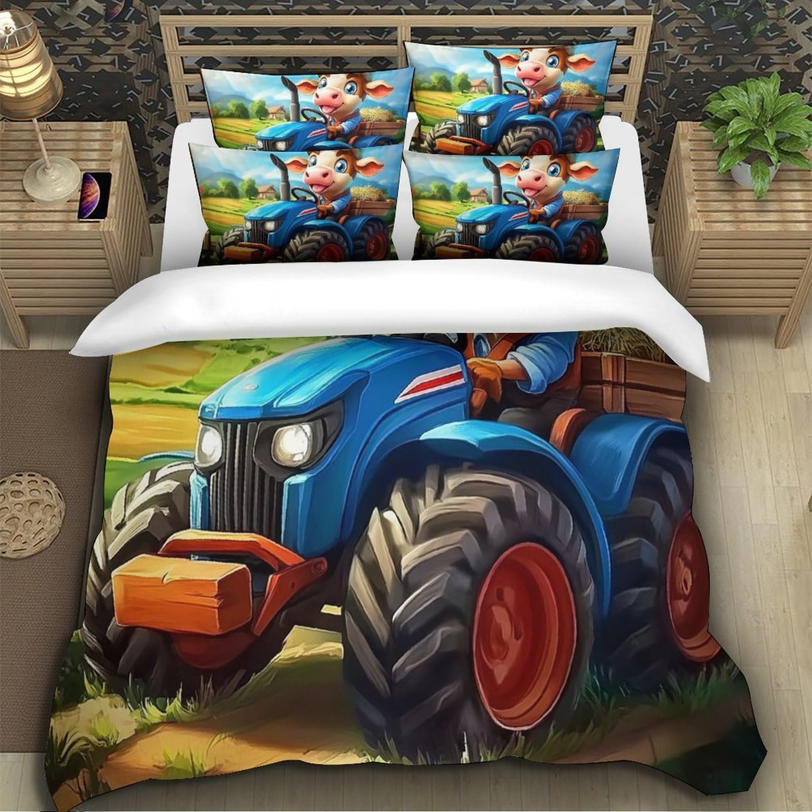 Kinder Bettwäsche Set 3D Kuh Traktor Microfaser Motiv