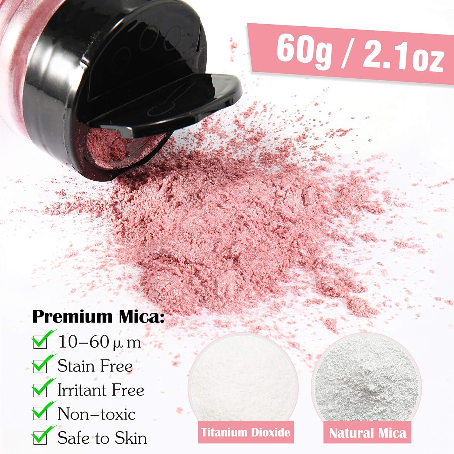 Pink Mica Powder - 2.1 Ounces/ 60 Grams - Natural Epoxy Resin Dye –Mica Powder for Makeup, Epoxy Resin Art, Acrylic Paint, Fine Arts,Soap Making, Acrylic Nail - Image 3