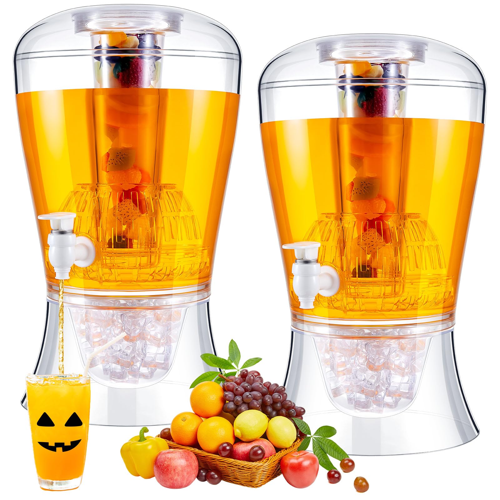 Maxcheck Dispensador de bebidas de 2 piezas, recipientes de líquidos refrigerados, boca ancha, servidor de bebidas heladas con núcleo de hielo e infusor para el hogar, cumpleaños, bar, oficina, 1.8