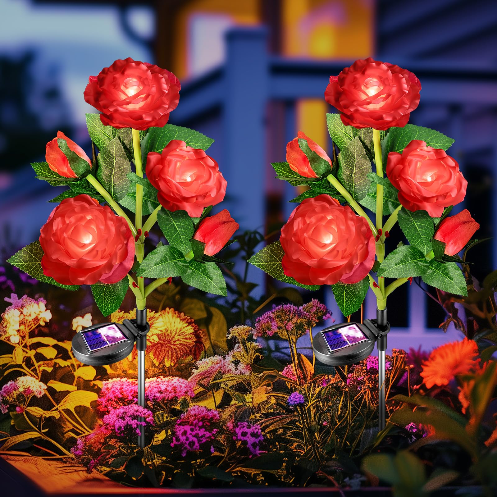 kid-r 花 Solar Garden Lights Outdoor: 5 Realistic Artificial Red