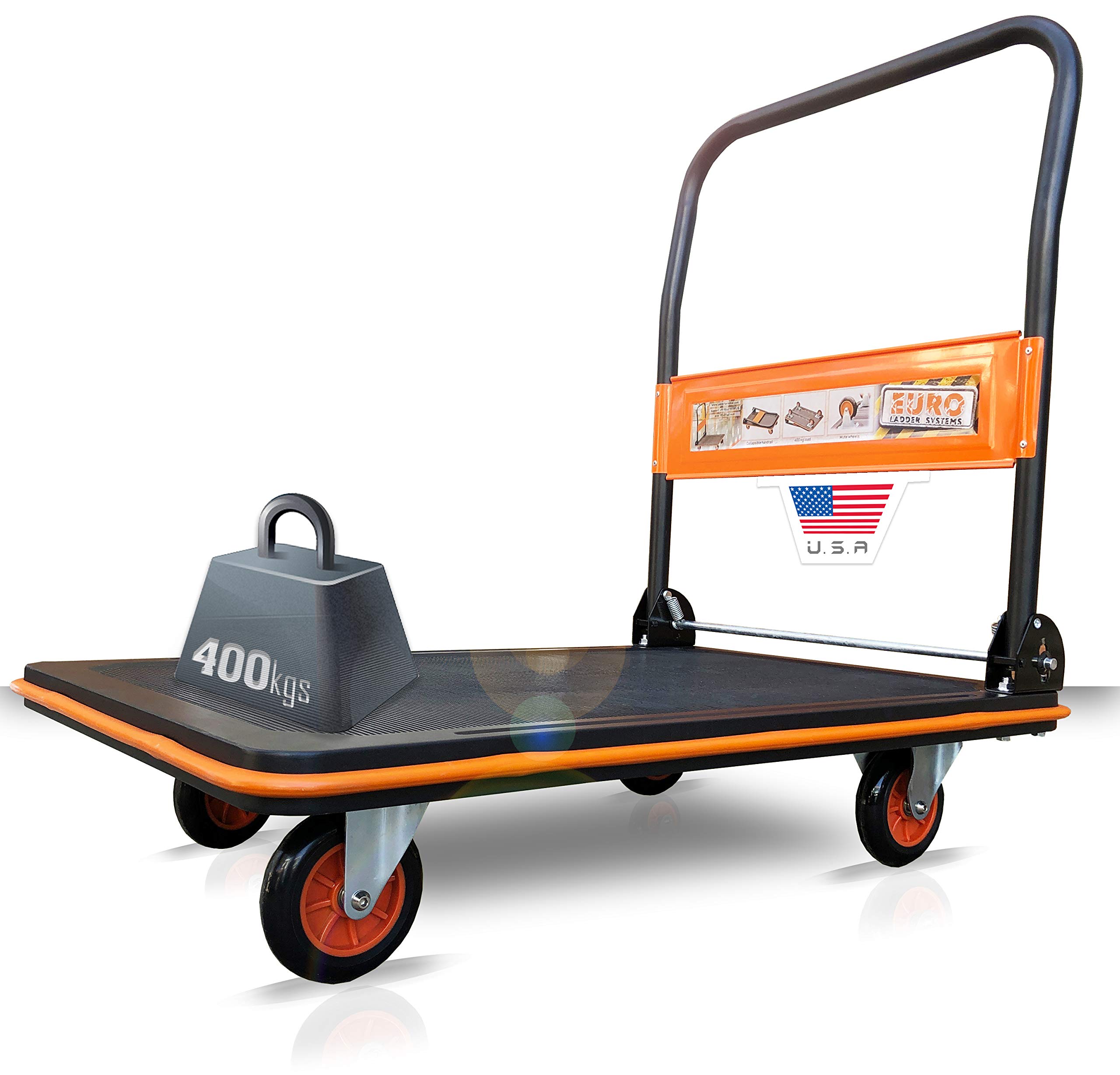 EuroLadderSystems Portable Trolley 3 x 2 feet - 400 kg Load Capacity - Carbon Steel - M Series Sillicon Noiseless Wheels - High Ground Clearance - Anti Skid Rubber Platform - Collapsible Hand Rail (B07VV3WD38) Amazon Price History, Amazon Price Tracker