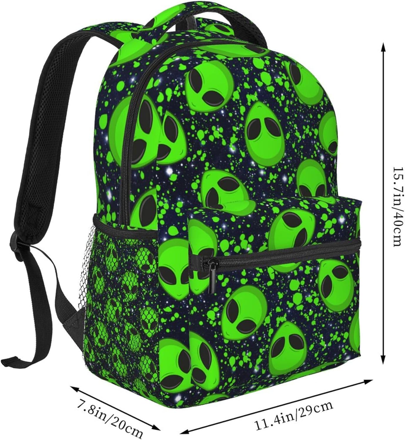 Alien Sky Green Lightweight Travel Backpack With Zipped Front Pocket Printed Laptop Bag Fashion Casual Daypack For Work, Hiking, Camping Unisex - Image 2