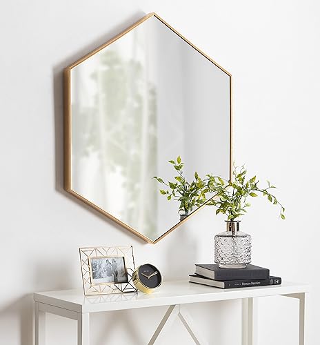 Miniatura 6 de Kate and Laurel Rhodes - Espejo de pared hexagonal de 6 lados, 30.75 x 34.75 pulgadas, dorado