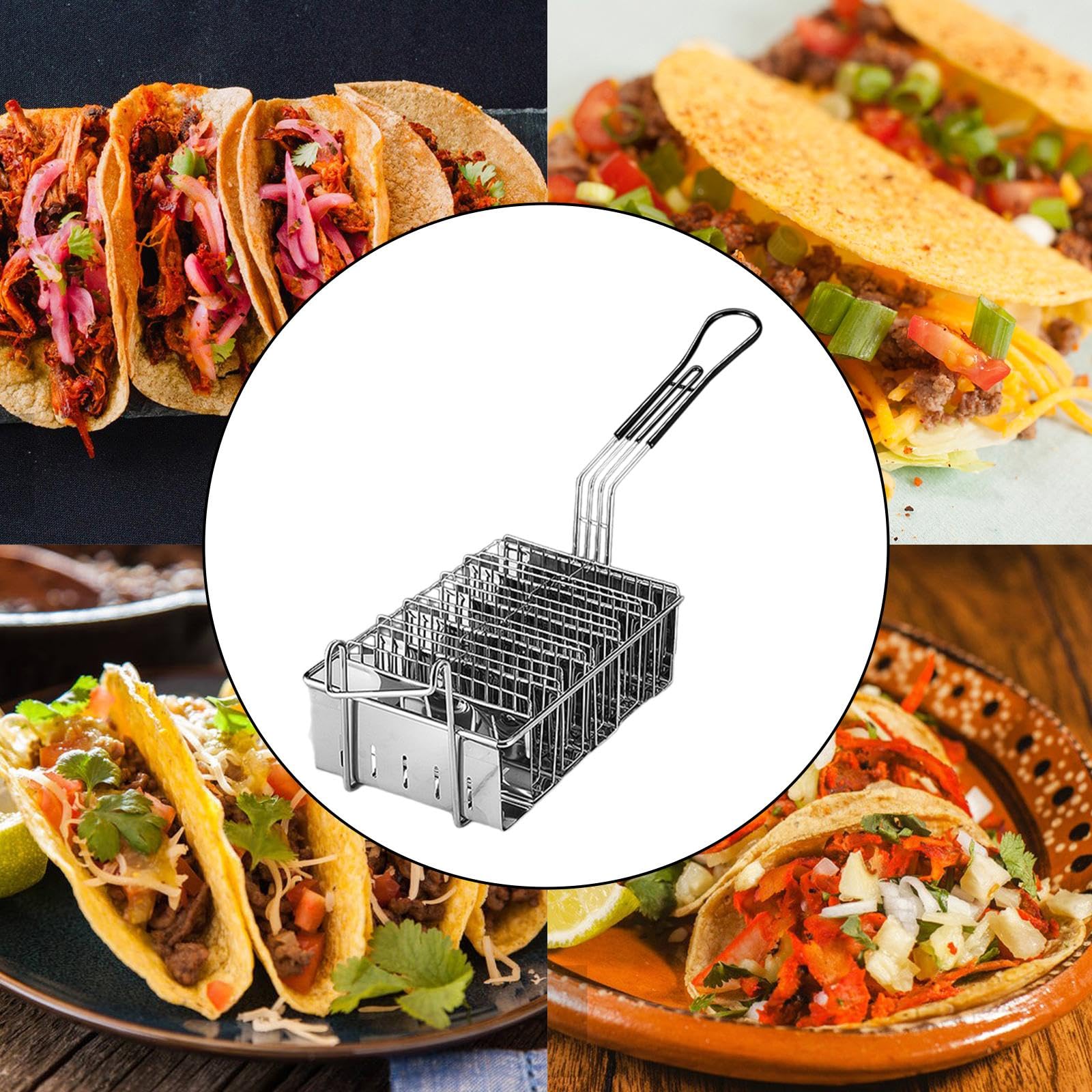 Milageto Cestello per fritture per taco, Cestello porta taco per friggitrice, Professionale, Conchiglia per taco, Conchiglia per taco per friggitrice, Cestello, 6 Griglie