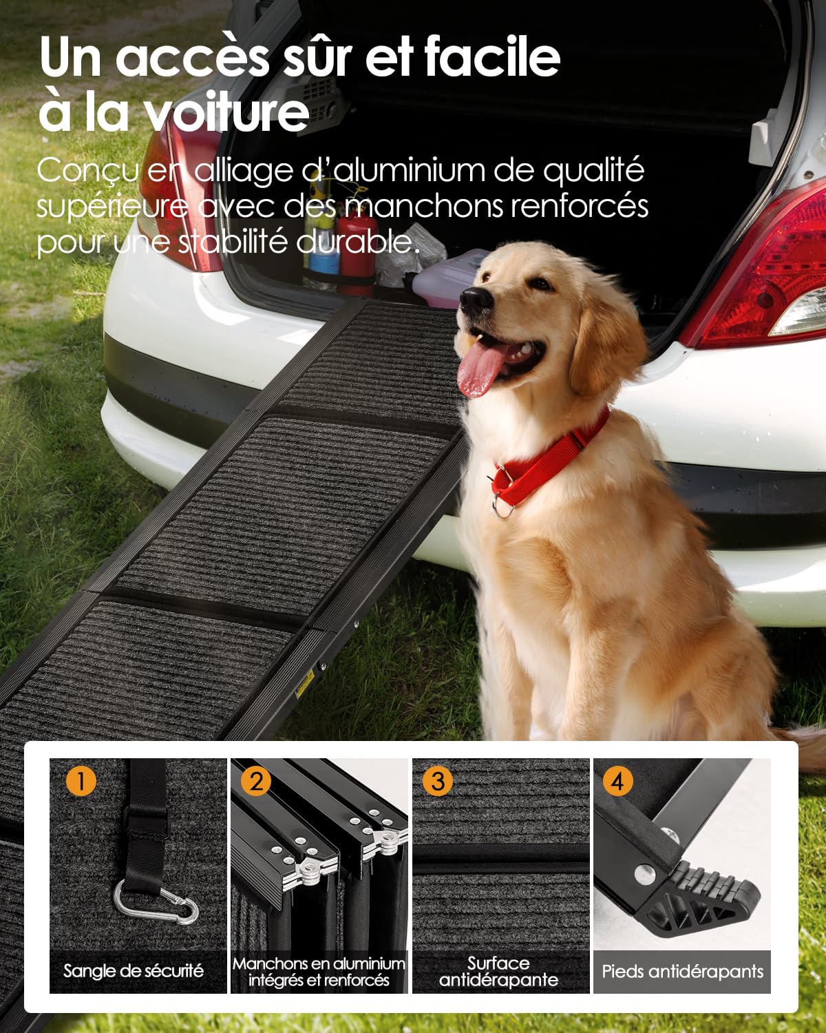 Derimkcoa 160 cm Rampe de voiture pliable pour chien avec tapis antidérapant
