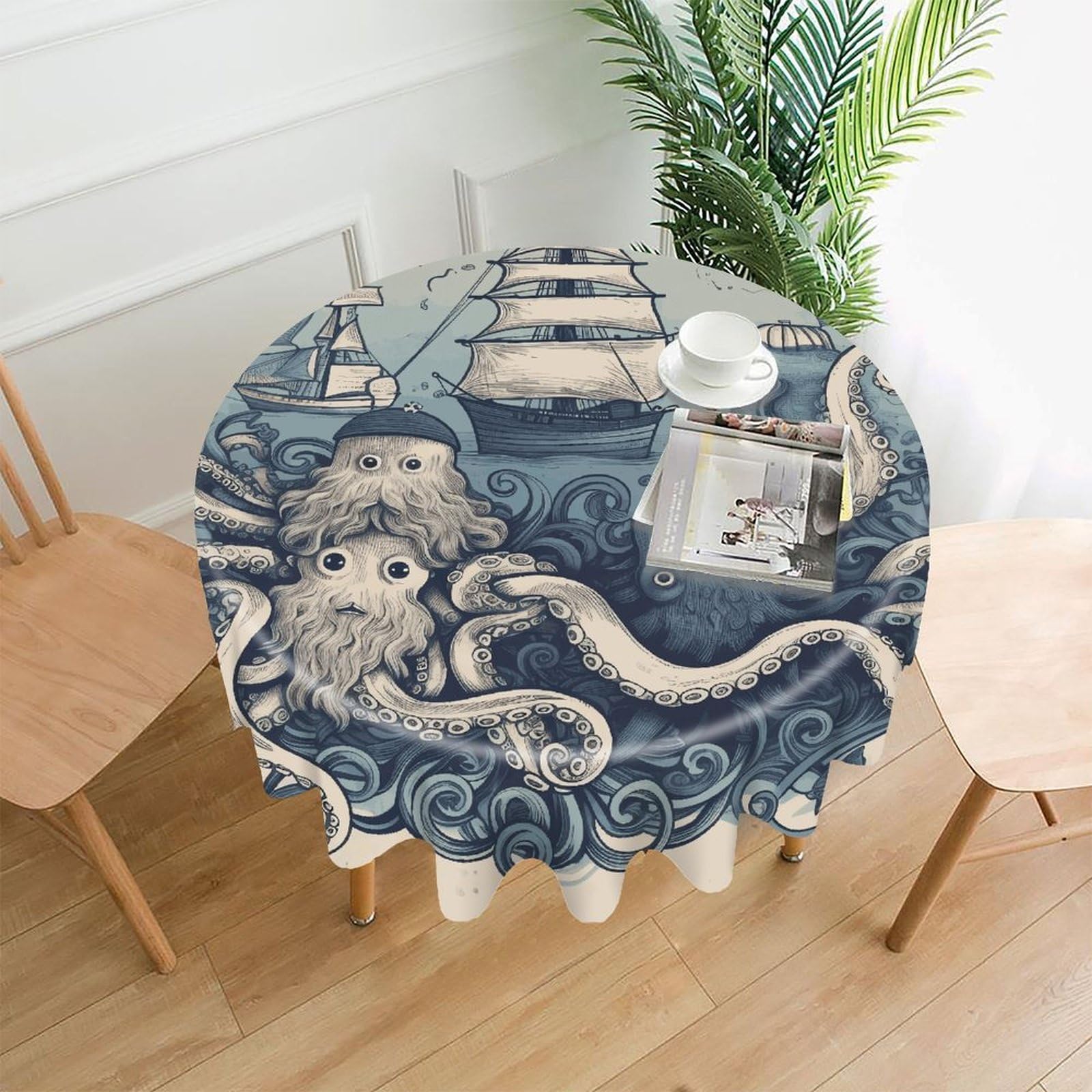FekiLoot and Friends Round Tablecloth Cover 60 Inch Wrinkle Free Washable Polyester Fabric Table Cover Decorative Round Table Cloth for Home Dining Kitchen Party Farmhouse